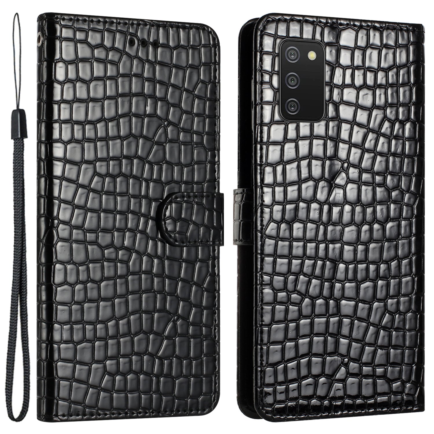 For Samsung Galaxy A02s (164.2x75.9x9.1mm) F02s Leather Wallet Stand Cover Crocodile Texture Phone Case