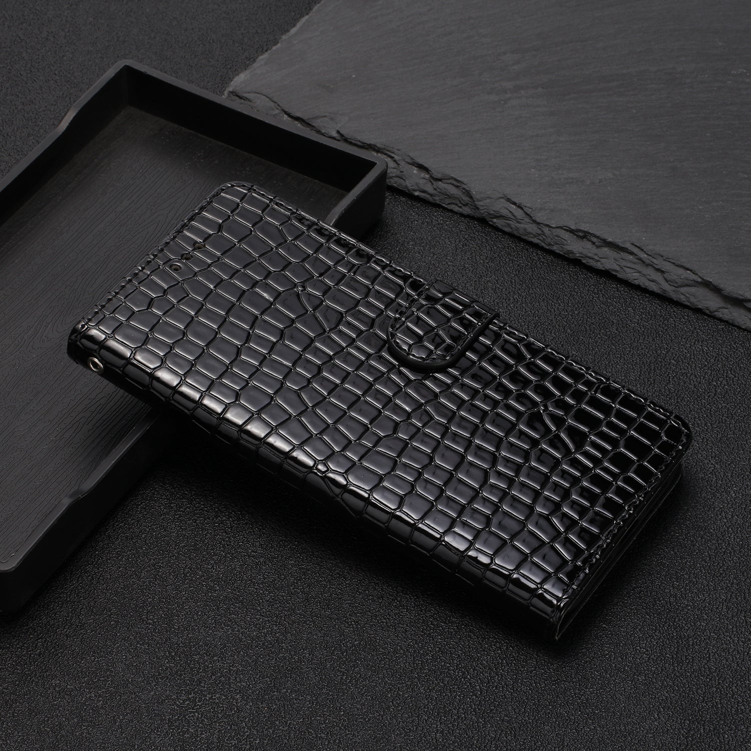 For Samsung Galaxy A02s (164.2x75.9x9.1mm) F02s Leather Wallet Stand Cover Crocodile Texture Phone Case