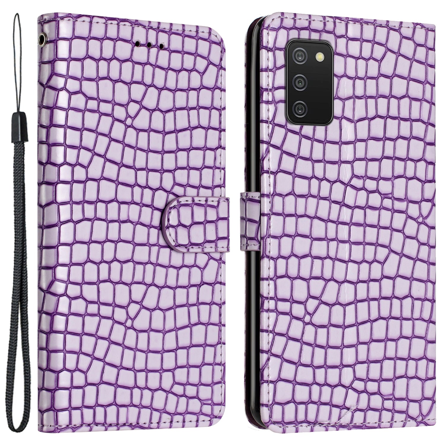 For Samsung Galaxy A02s (164.2x75.9x9.1mm) F02s Leather Wallet Stand Cover Crocodile Texture Phone Case