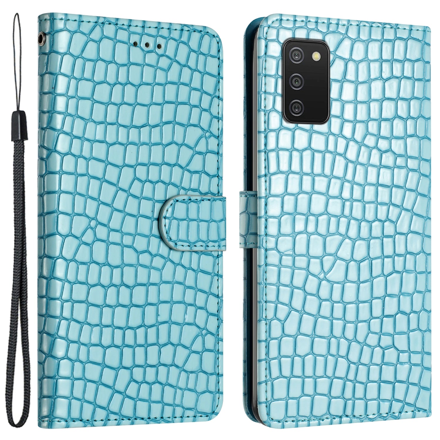 For Samsung Galaxy A02s (164.2x75.9x9.1mm) F02s Leather Wallet Stand Cover Crocodile Texture Phone Case