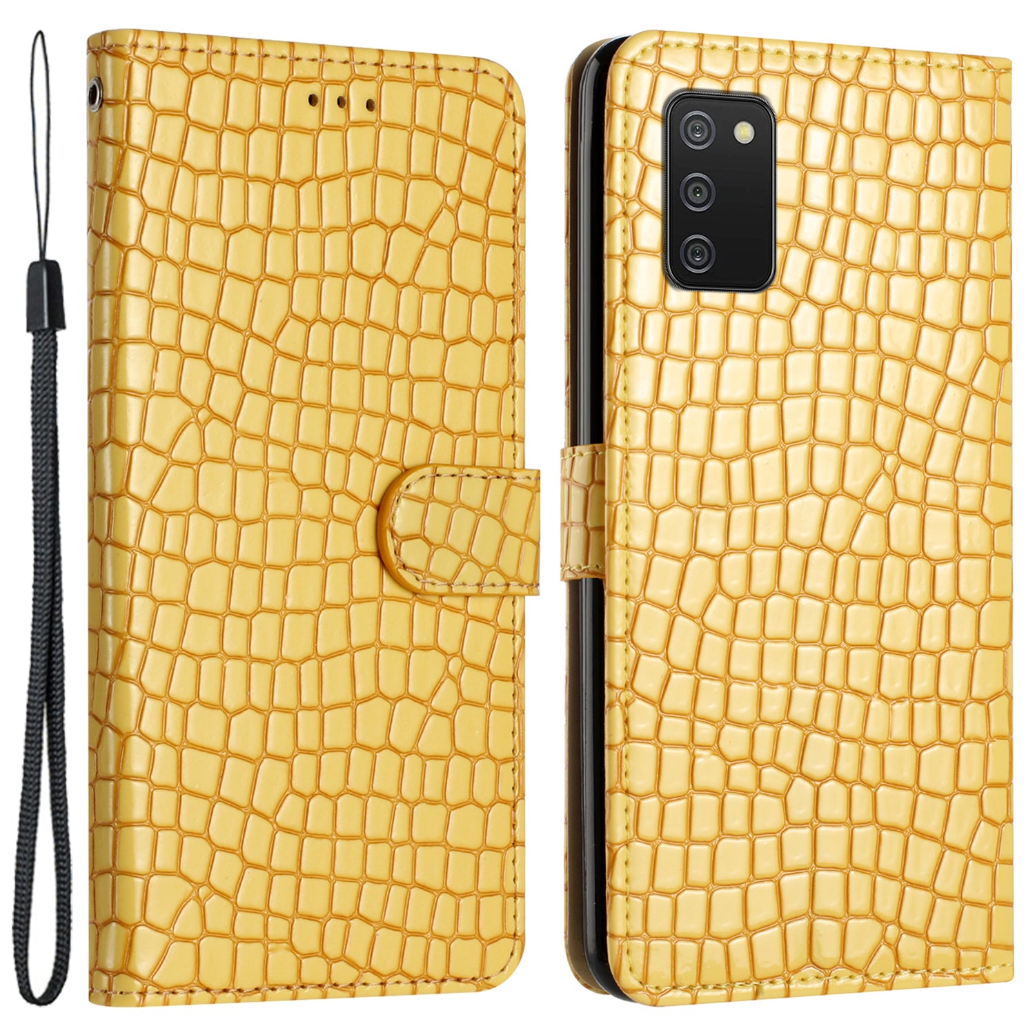 For Samsung Galaxy A02s (164.2x75.9x9.1mm) F02s Leather Wallet Stand Cover Crocodile Texture Phone Case