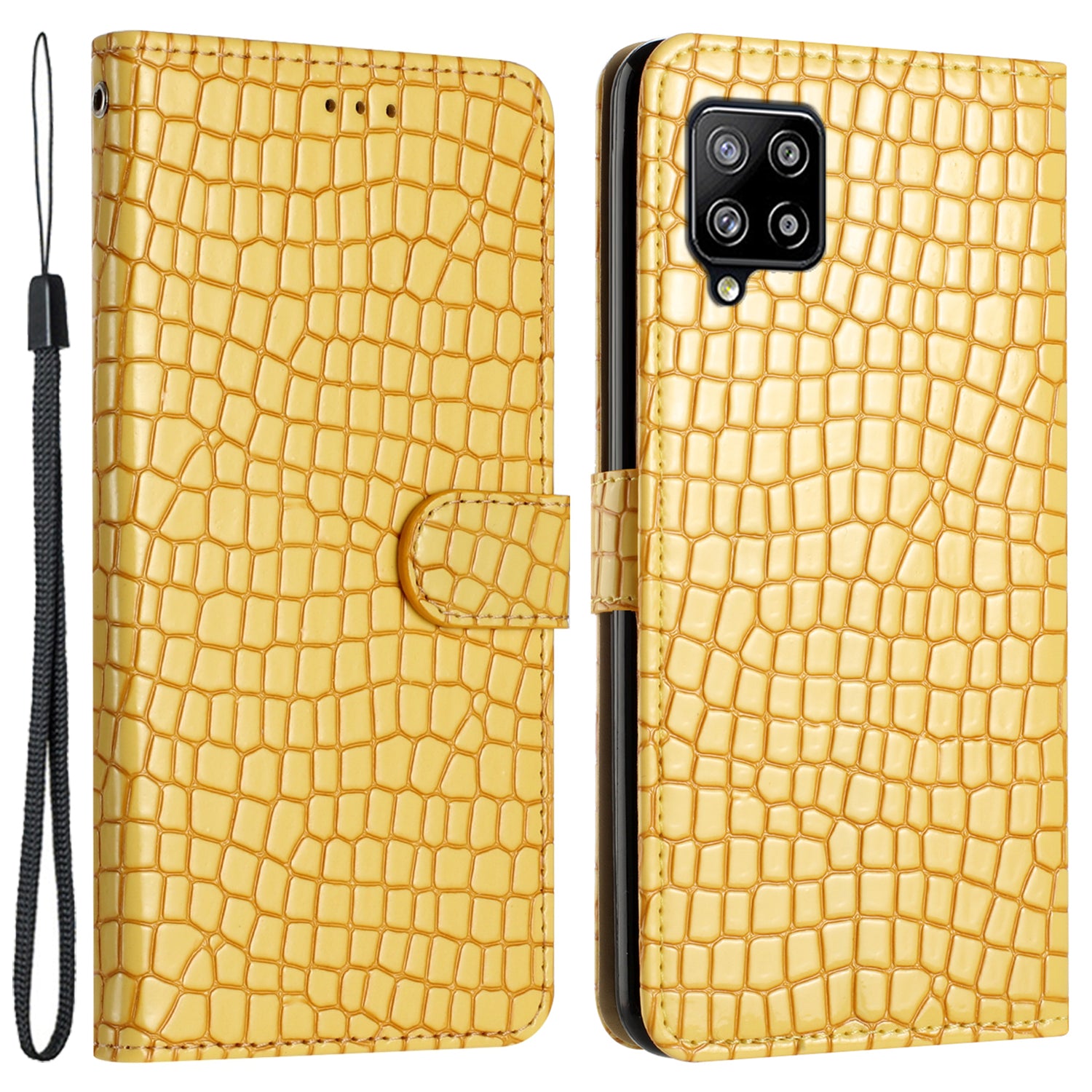 For Samsung Galaxy M32 (Global Version) 4G PU Leather Phone Stand Cover Wallet Crocodile Texture Anti-fall Case with Strap