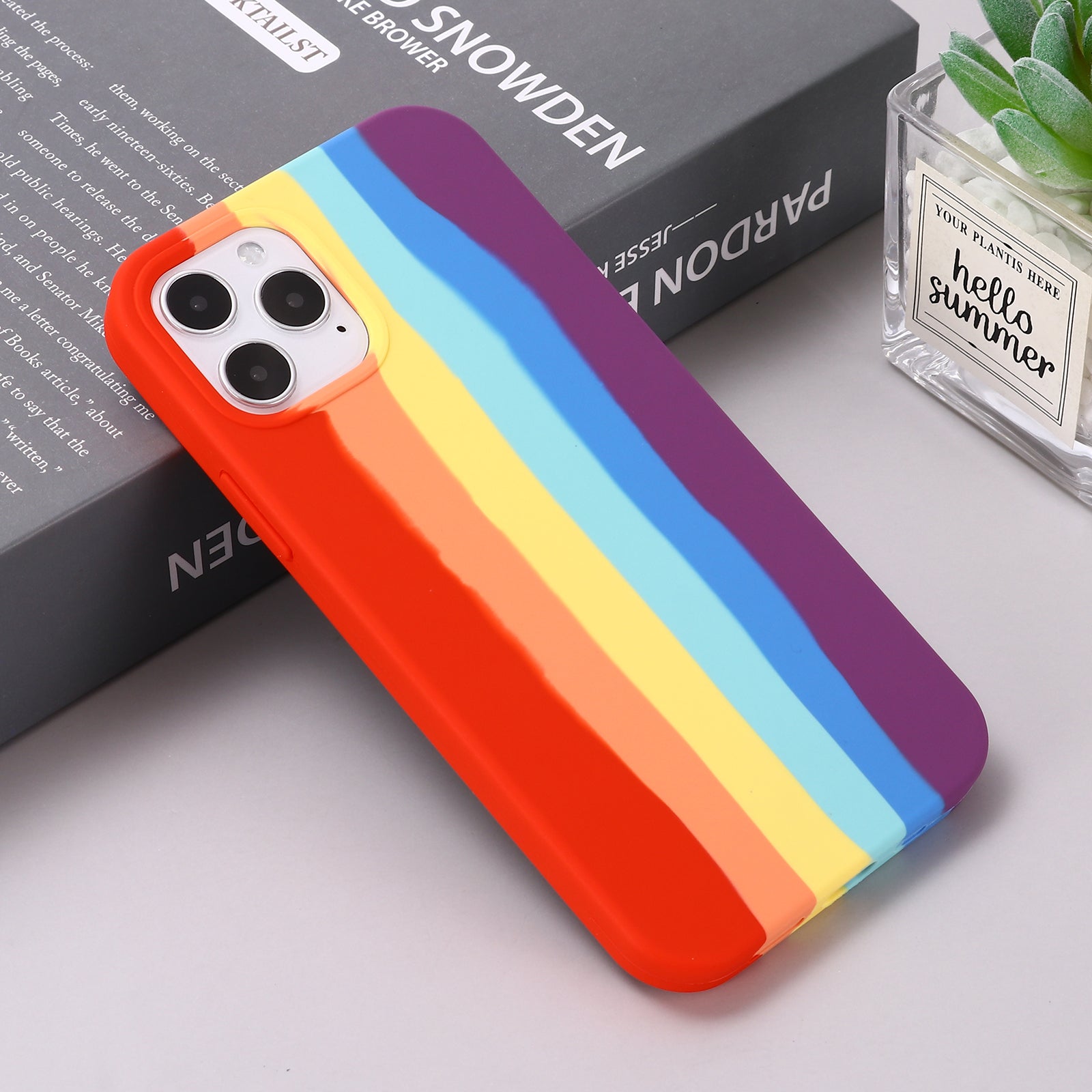 Phone Back Cover for iPhone 11 Pro Rainbow Design Liquid Silicone Protective Case