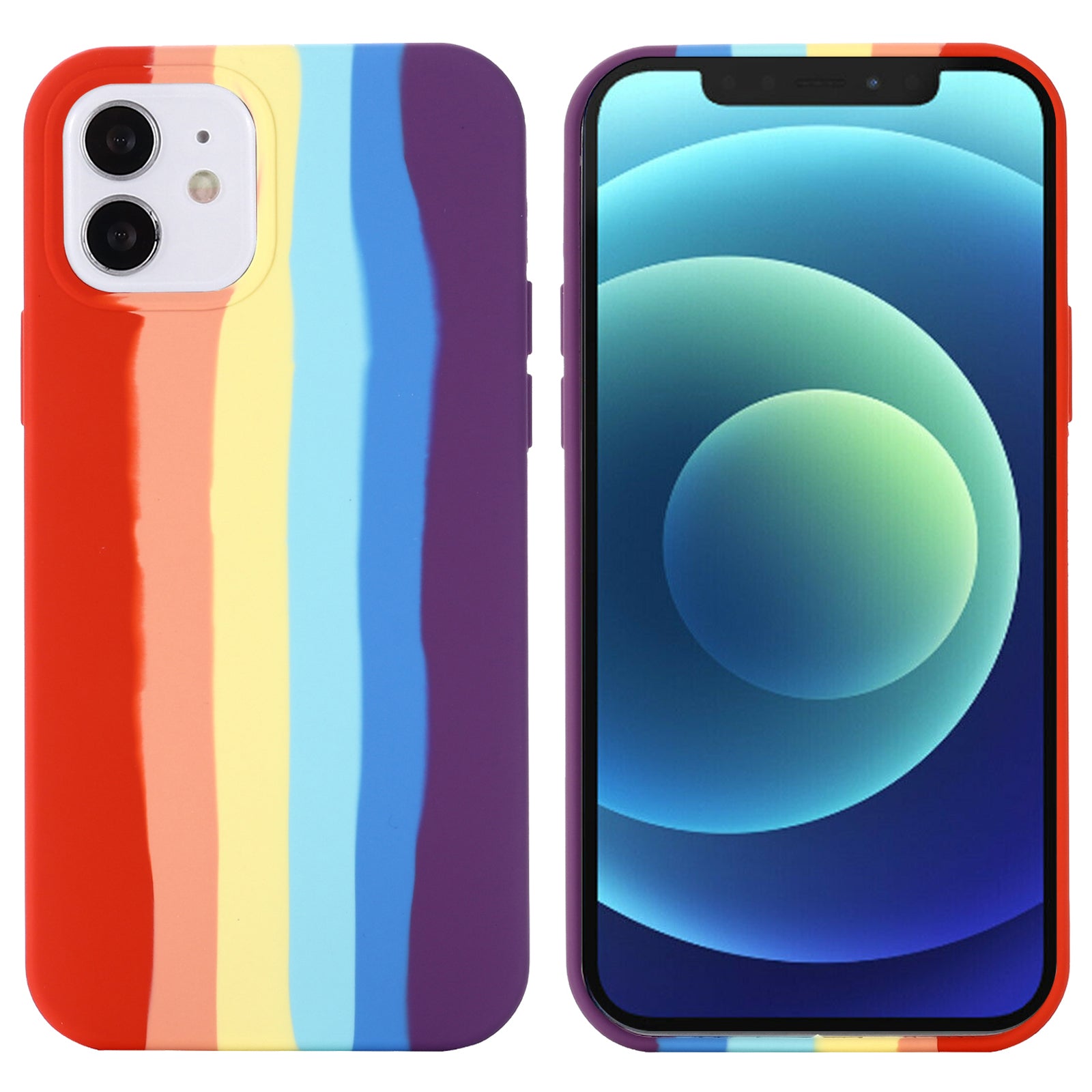 Phone Cover for iPhone 12 mini 5.4 inch Rainbow Design Liquid Silicone Protective Back Case