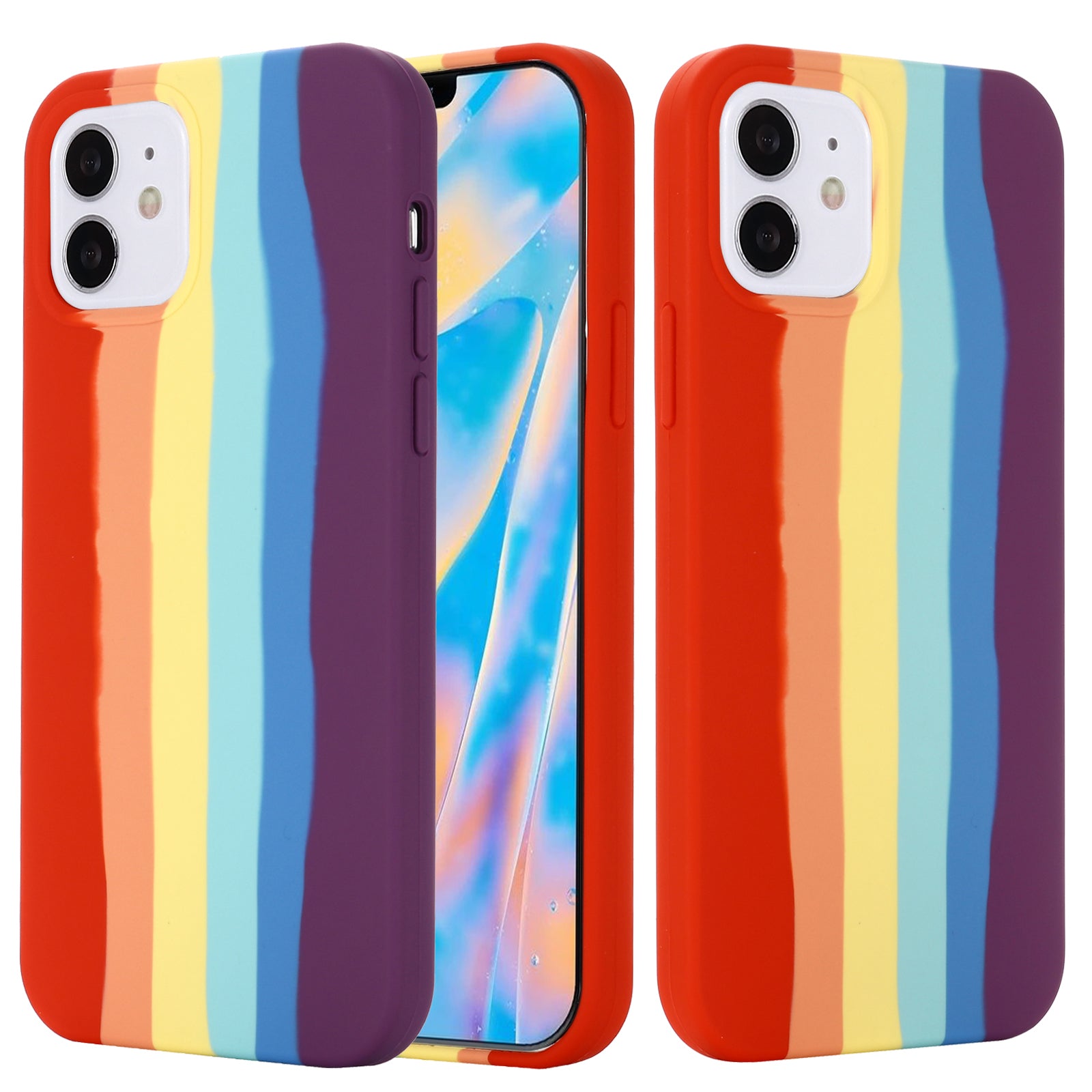 Phone Cover for iPhone 12 mini 5.4 inch Rainbow Design Liquid Silicone Protective Back Case