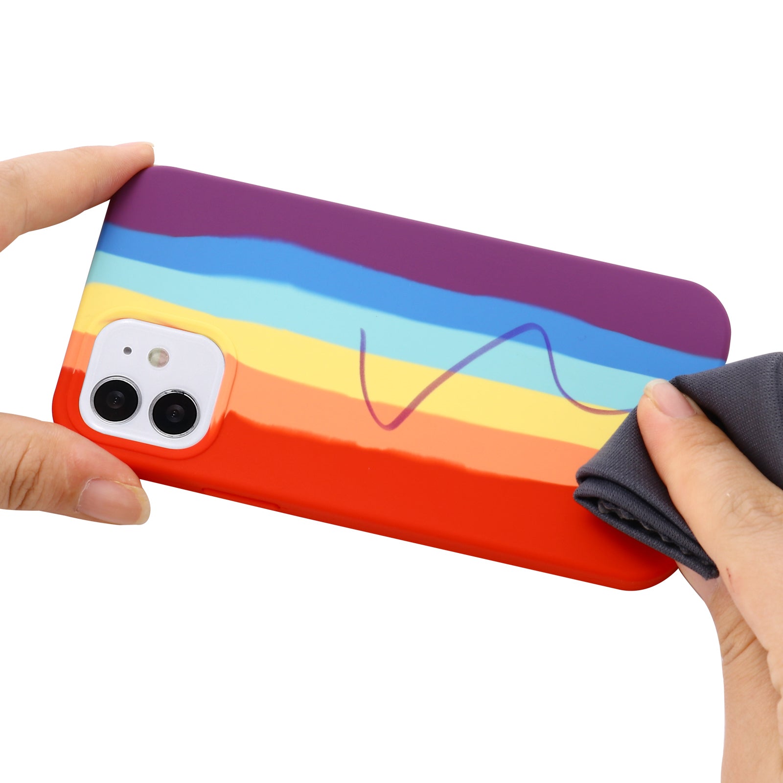 Phone Cover for iPhone 12 mini 5.4 inch Rainbow Design Liquid Silicone Protective Back Case
