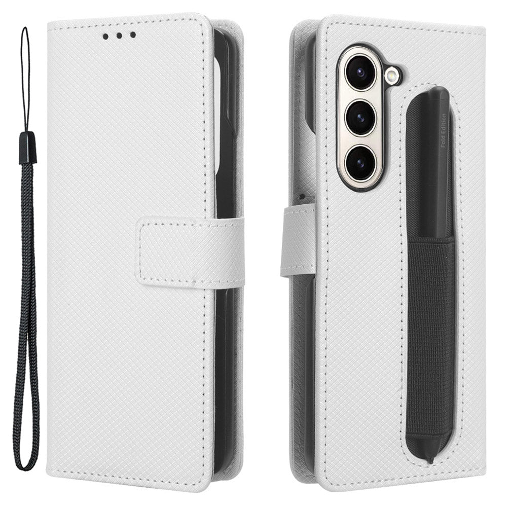 Leather Case for Samsung Galaxy Z Fold5 5G Diamond Texture Wallet Stand Phone Cover with Pen Slot