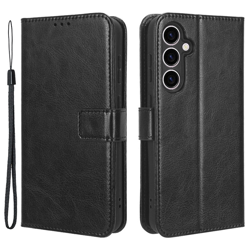 PU Leather Wallet Phone Cover for Samsung Galaxy S23 FE Crazy Horse Texture Cell Phone Stand Case