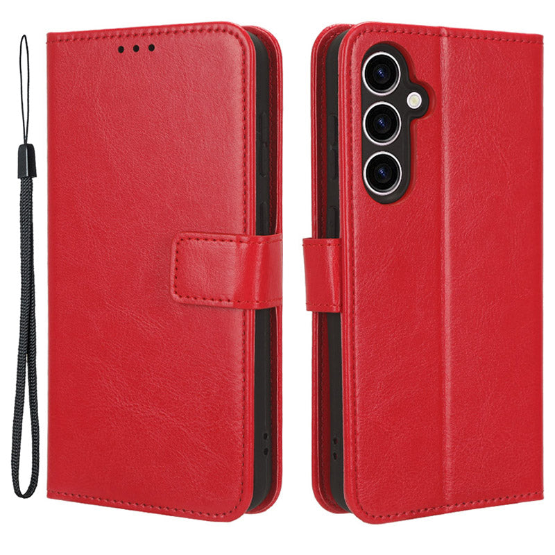PU Leather Wallet Phone Cover for Samsung Galaxy S23 FE Crazy Horse Texture Cell Phone Stand Case