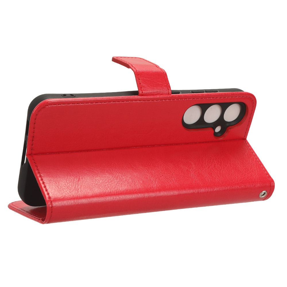 PU Leather Wallet Phone Cover for Samsung Galaxy S23 FE Crazy Horse Texture Cell Phone Stand Case