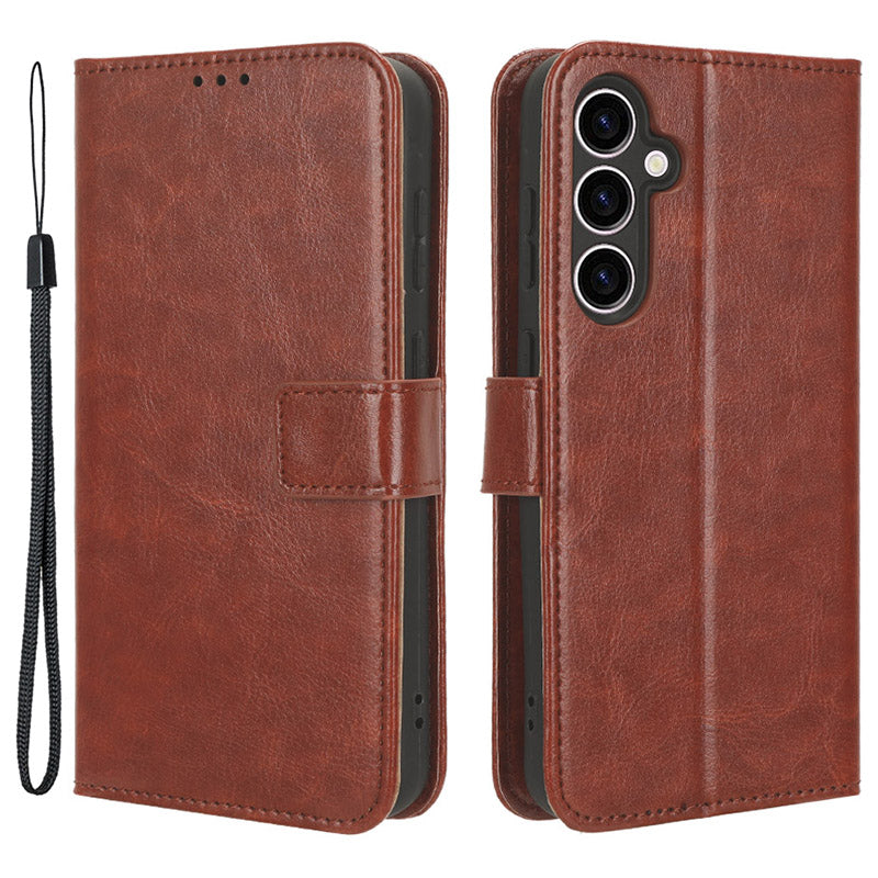 PU Leather Wallet Phone Cover for Samsung Galaxy S23 FE Crazy Horse Texture Cell Phone Stand Case