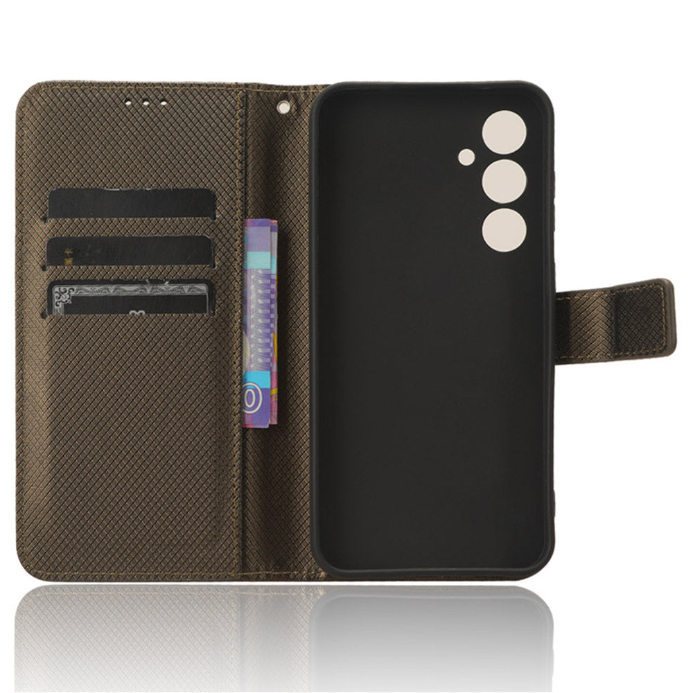 Phone Leather Case for Samsung Galaxy S23 FE Wallet Stand Diamond Texture Phone Cover