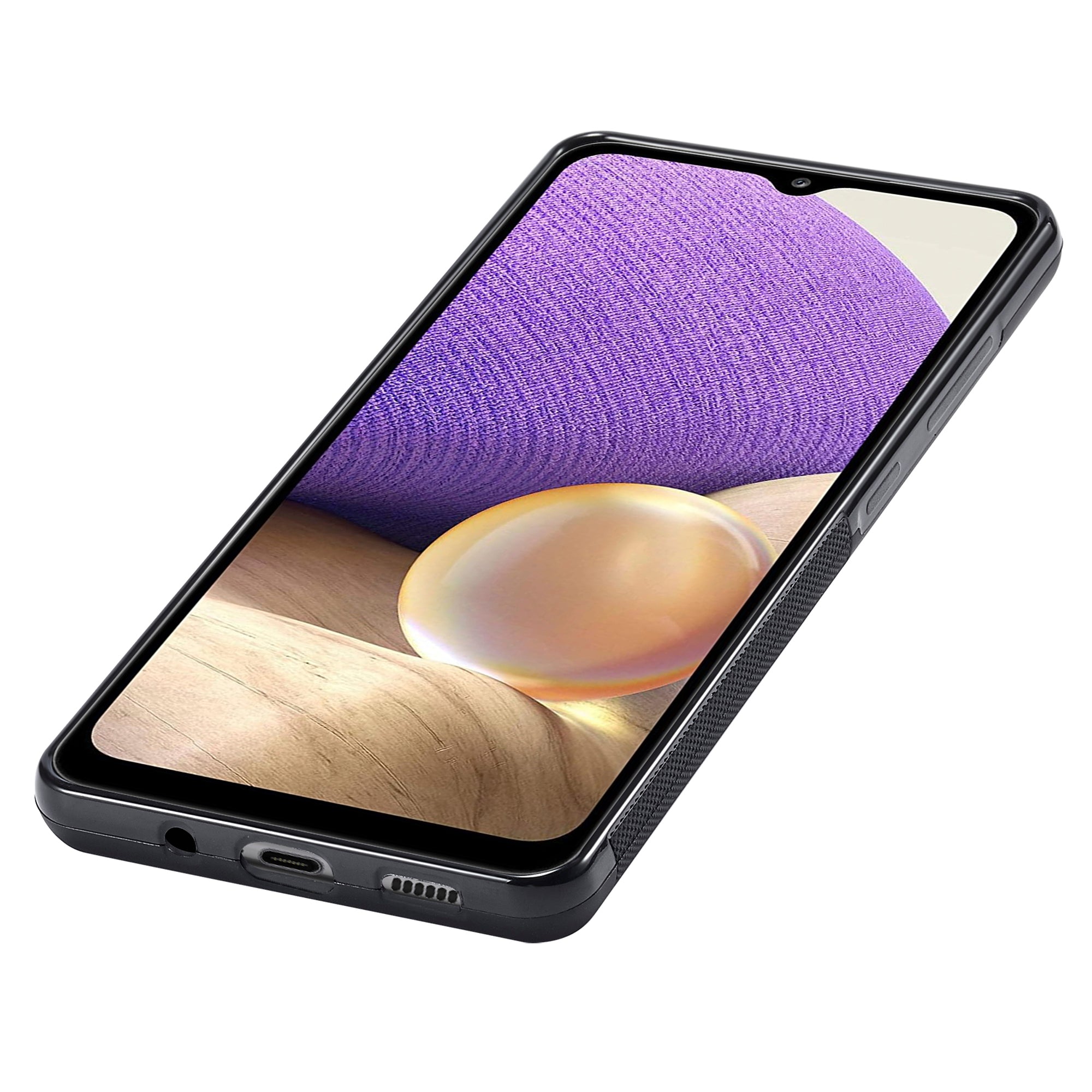 LC.IMEEKE Phone Case for Samsung Galaxy A32 5G / M32 5G , Carbon Fiber Texture PU Leather Coated TPU+EVA Cover