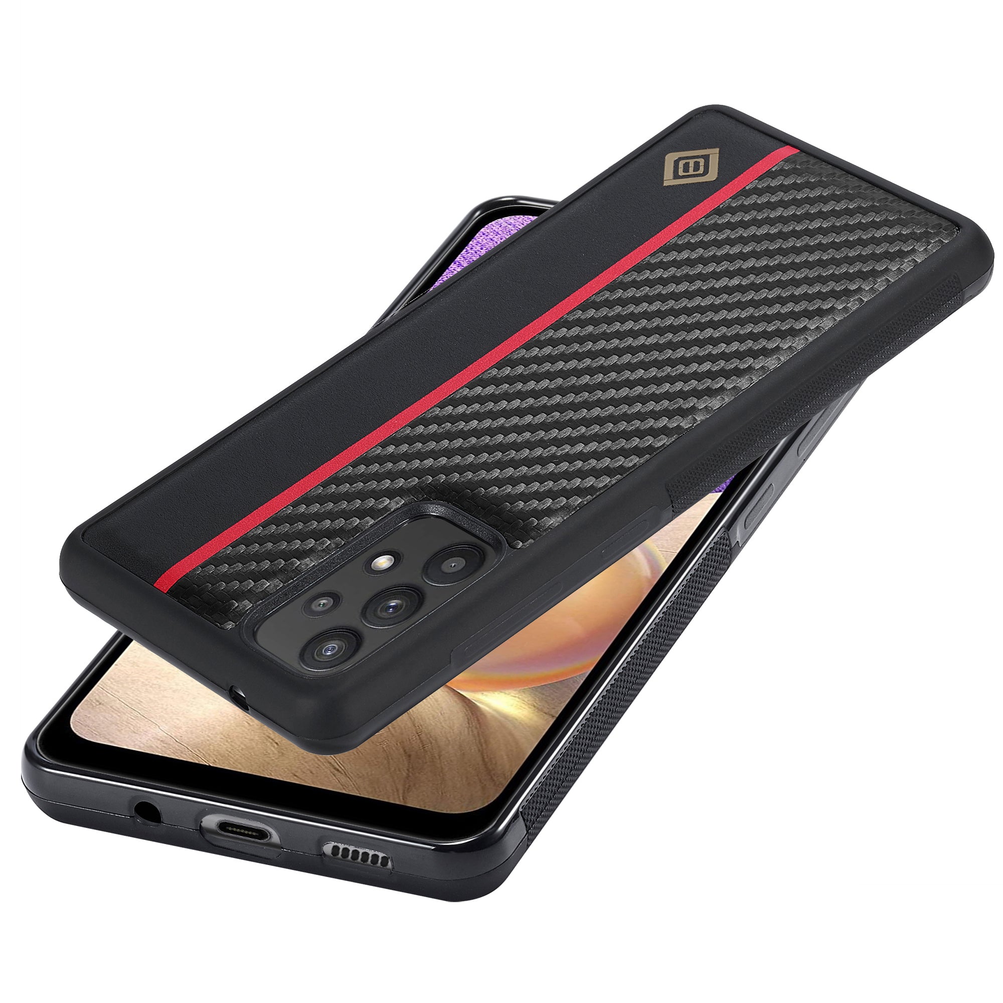 LC.IMEEKE Phone Case for Samsung Galaxy A32 5G / M32 5G , Carbon Fiber Texture PU Leather Coated TPU+EVA Cover