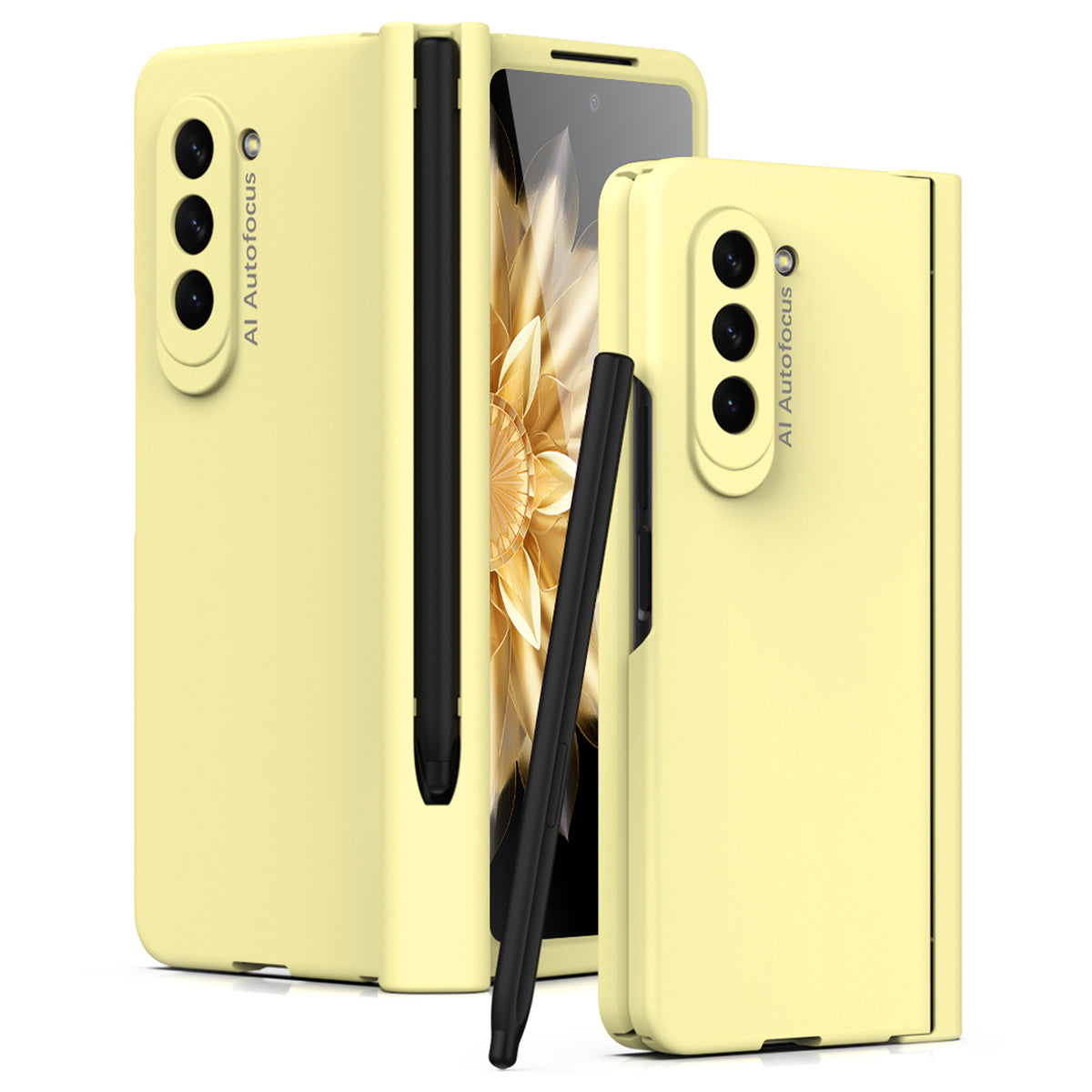 For Samsung Galaxy Z Fold5 5G Precise Cutout Hard PC Phone Case Hinge Protection Cover with Stylus Pen Tempered Glass Film