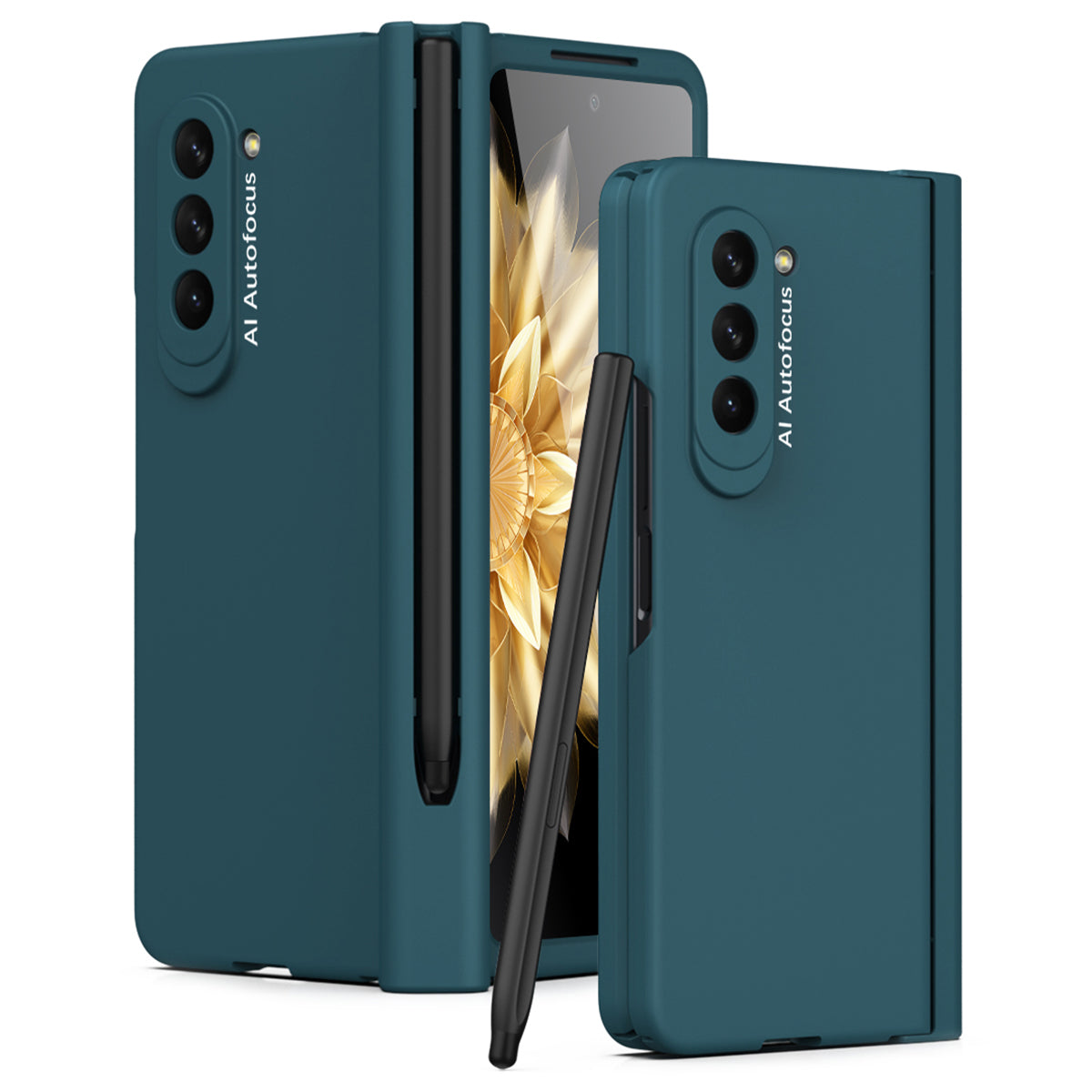 For Samsung Galaxy Z Fold5 5G Precise Cutout Hard PC Phone Case Hinge Protection Cover with Stylus Pen Tempered Glass Film