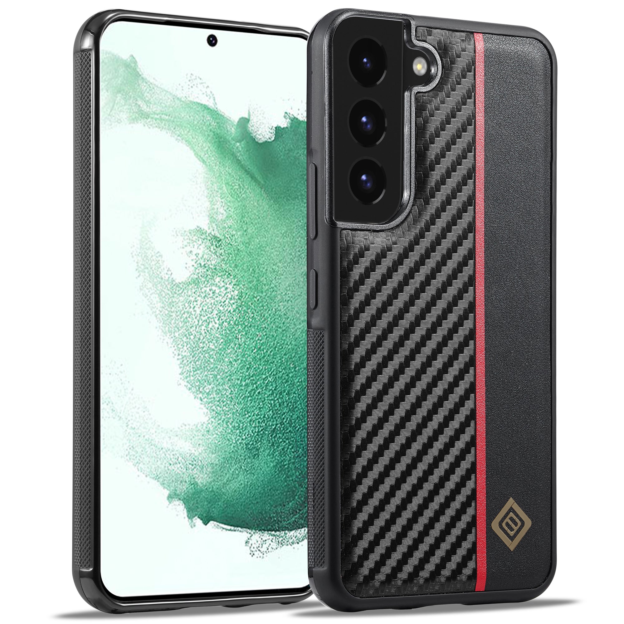 LC.IMEEKE For Samsung Galaxy S22+ 5G PU Leather+TPU+EVA Phone Case Carbon Fiber Texture Splicing Cover