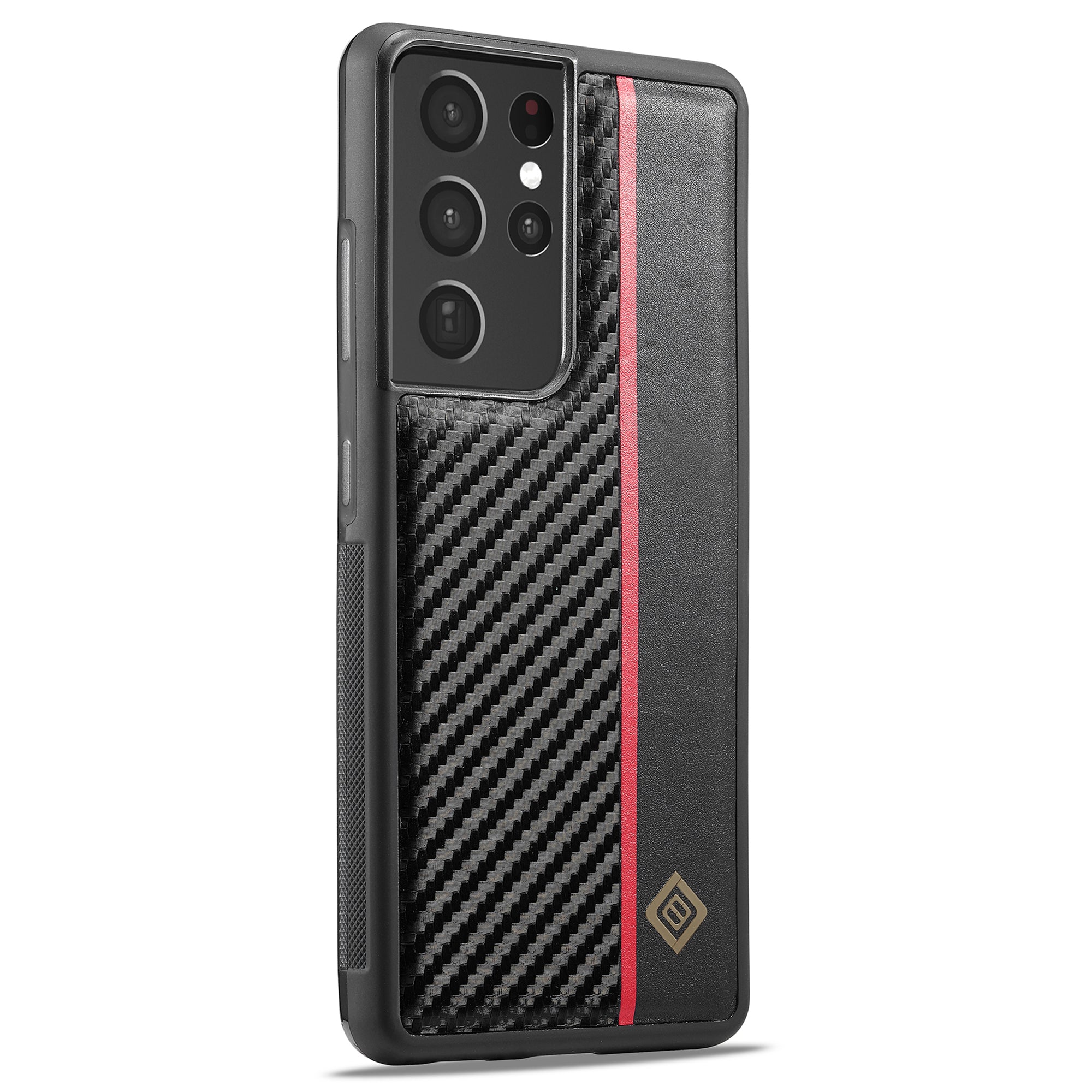 LC.IMEEKE pro Samsung Galaxy S21 Ultra 5G pouzdro na telefon tlumící nárazy PU kůže+TPU+EVA kryt s texturou z uhlíkových vláken