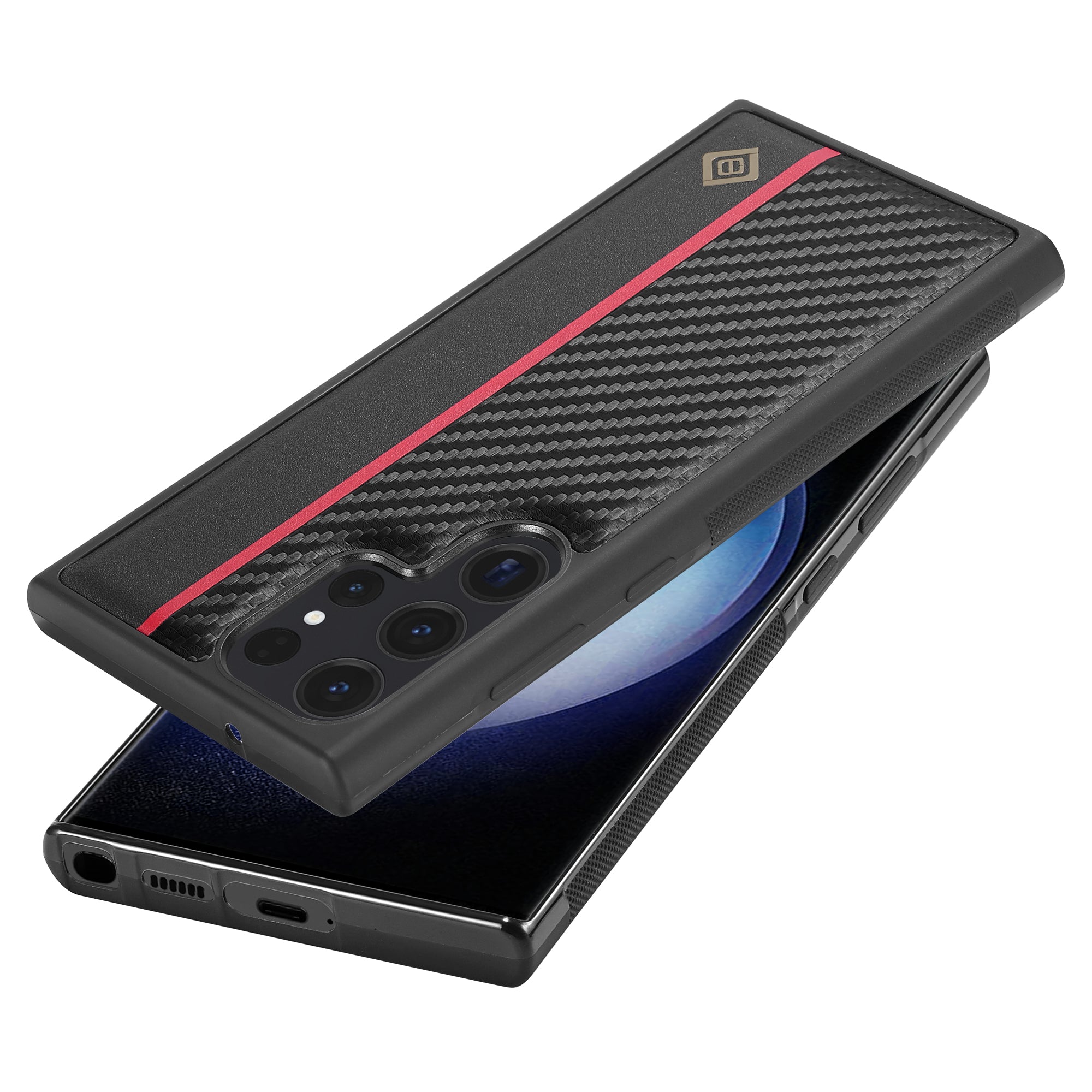 LC.IMEEKE Phone Shell For Samsung Galaxy S23 Ultra Carbon Fiber Texture Case PU Leather+TPU+EVA Phone Cover