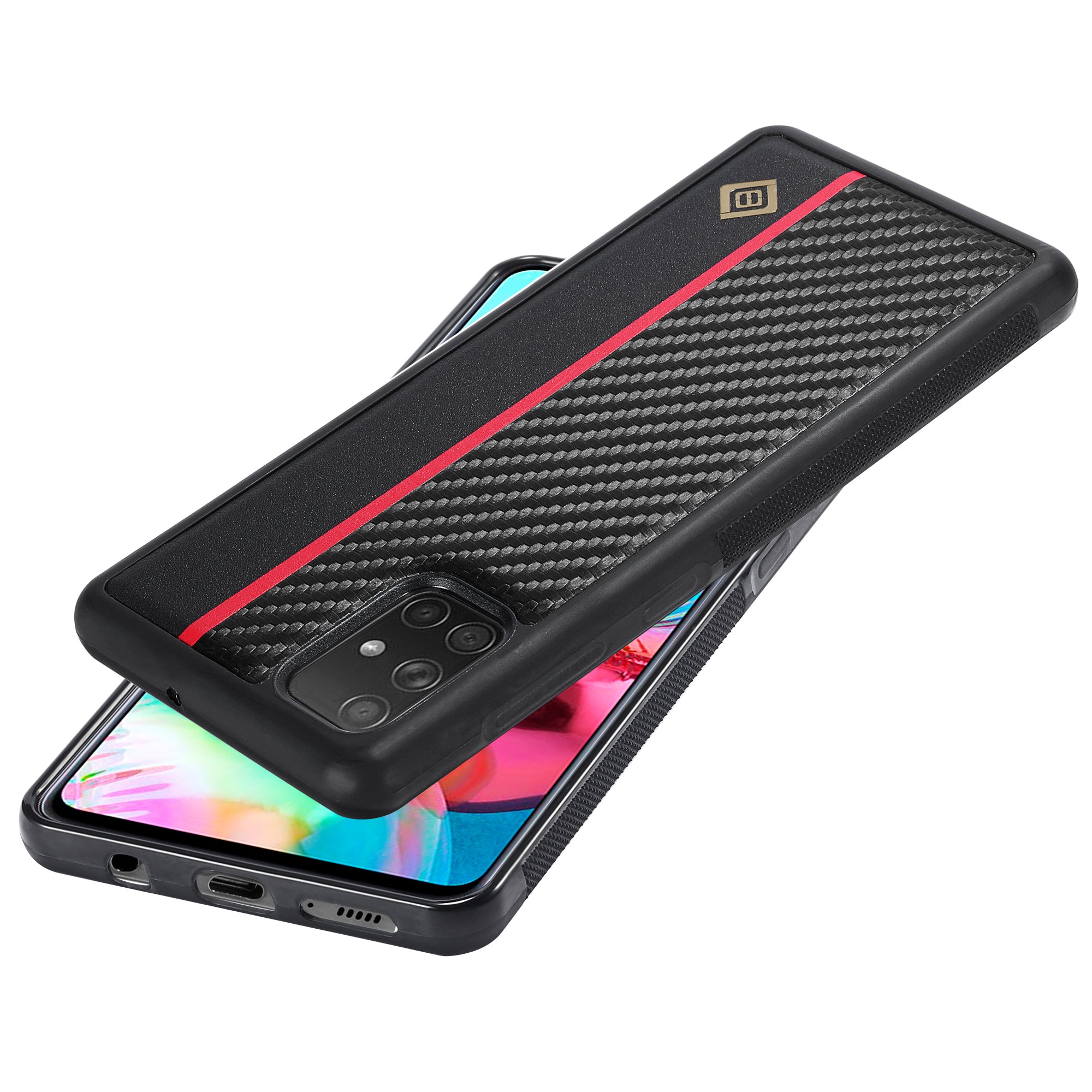 LC.IMEEKE pro Samsung Galaxy A71 4G SM-A715 prachotěsné pouzdro PU kůže+TPU+EVA karbonová textura kryt telefonu