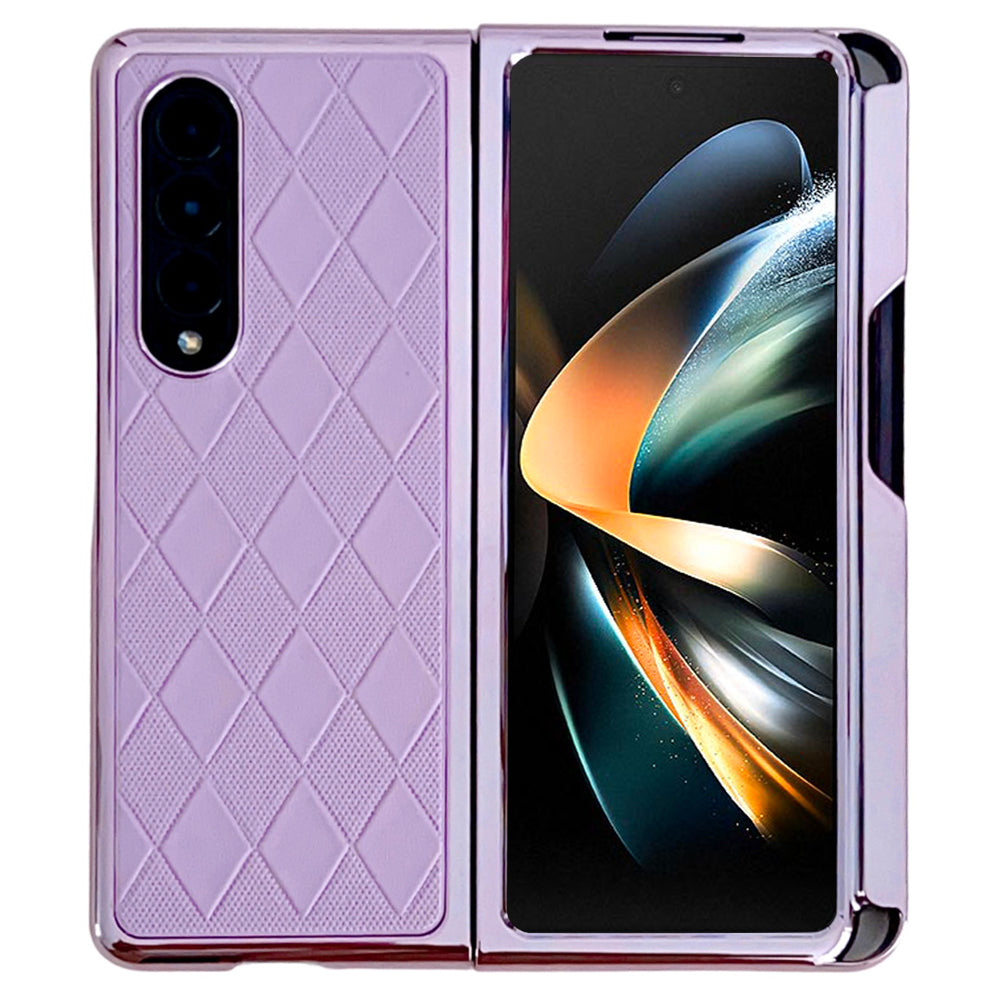 For Samsung Galaxy Z Fold4 5G Rhombus Pattern Phone Case PU Leather PC Protective Cover with Stylus Pen
