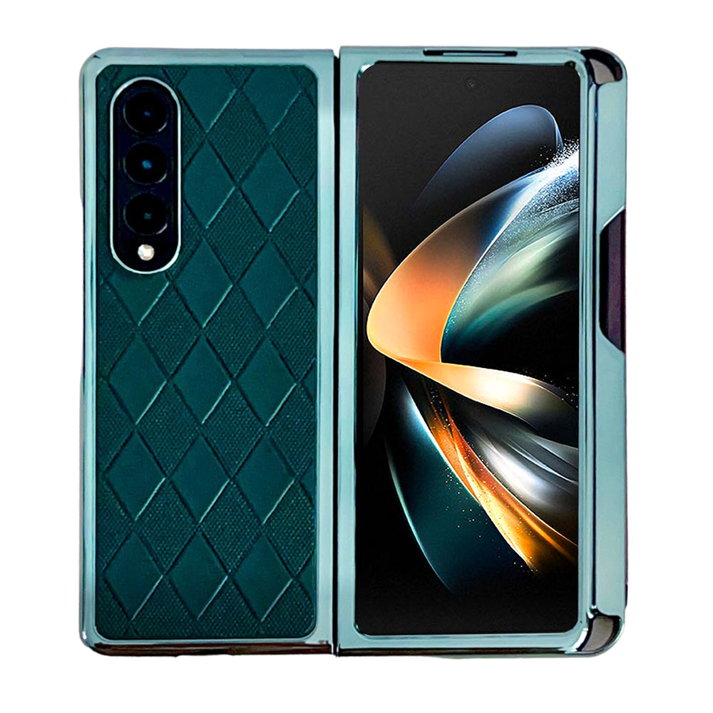 For Samsung Galaxy Z Fold3 5G Protective Cover Rhombus Pattern PU Leather PC Phone Case with Stylus Pen