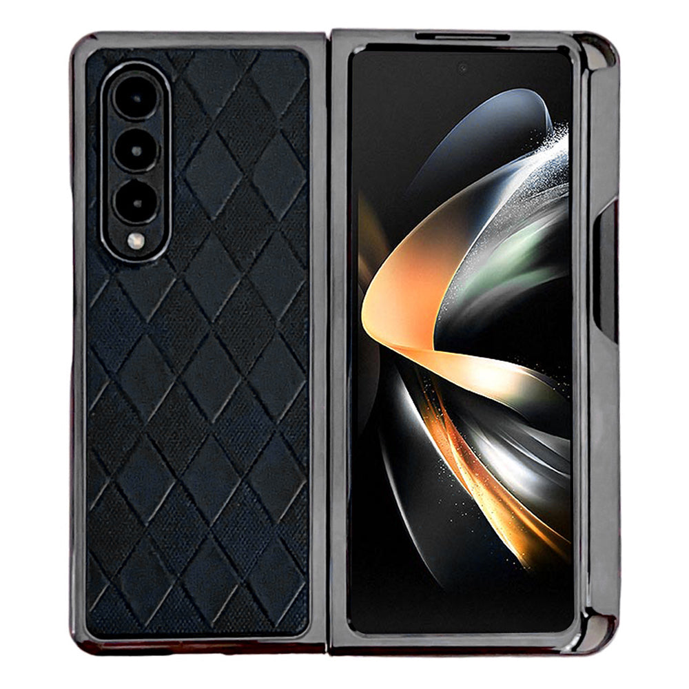 For Samsung Galaxy Z Fold3 5G Protective Cover Rhombus Pattern PU Leather PC Phone Case with Stylus Pen