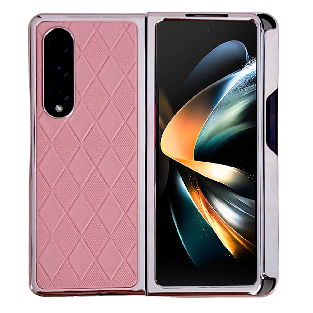 For Samsung Galaxy Z Fold3 5G Protective Cover Rhombus Pattern PU Leather PC Phone Case with Stylus Pen