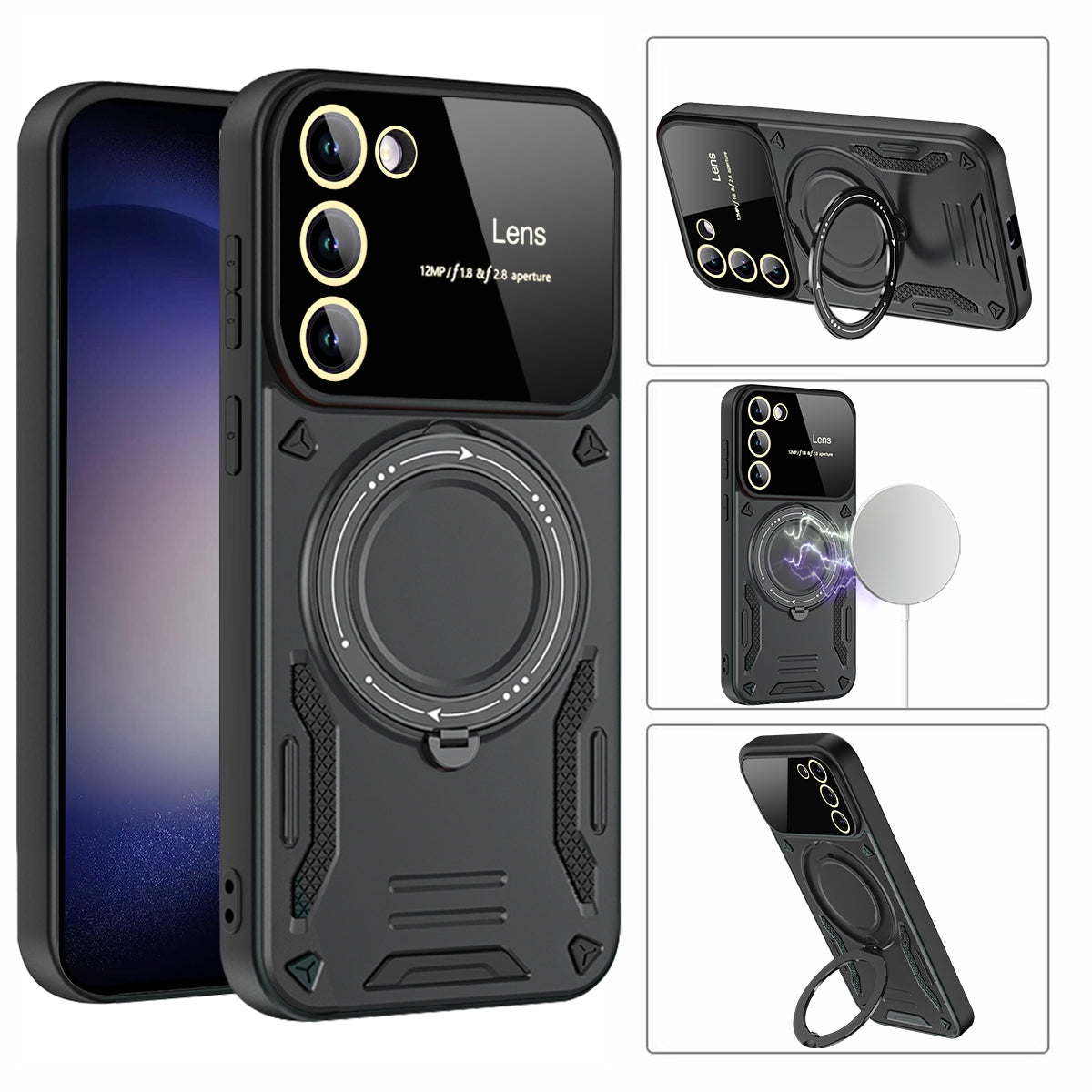 Kickstand Phone Case for Samsung Galaxy S23 PC TPU Back Cover Compatible with MagSafe
