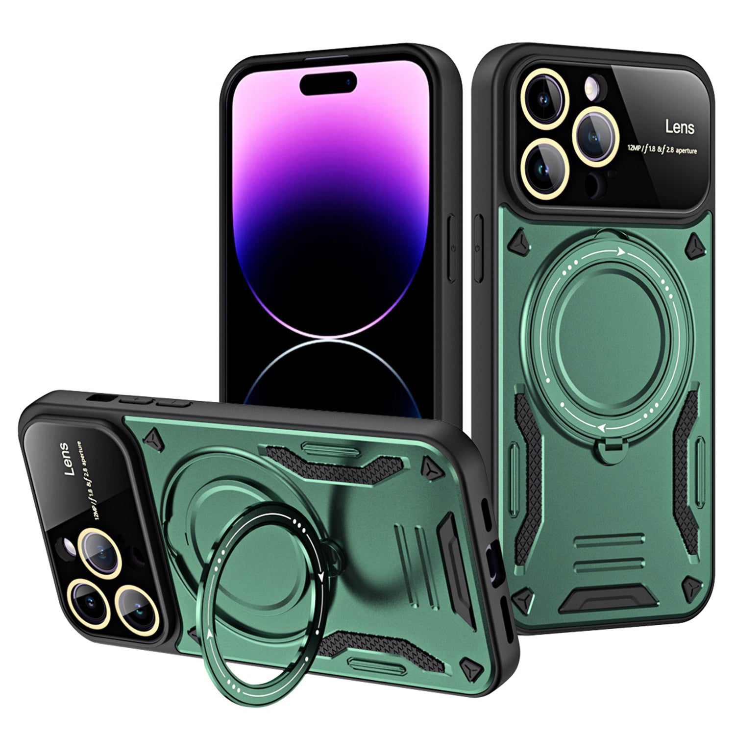 Compatible with MagSafe Back Case for iPhone 14 Pro Rotating Kickstand PC TPU Phone Cover