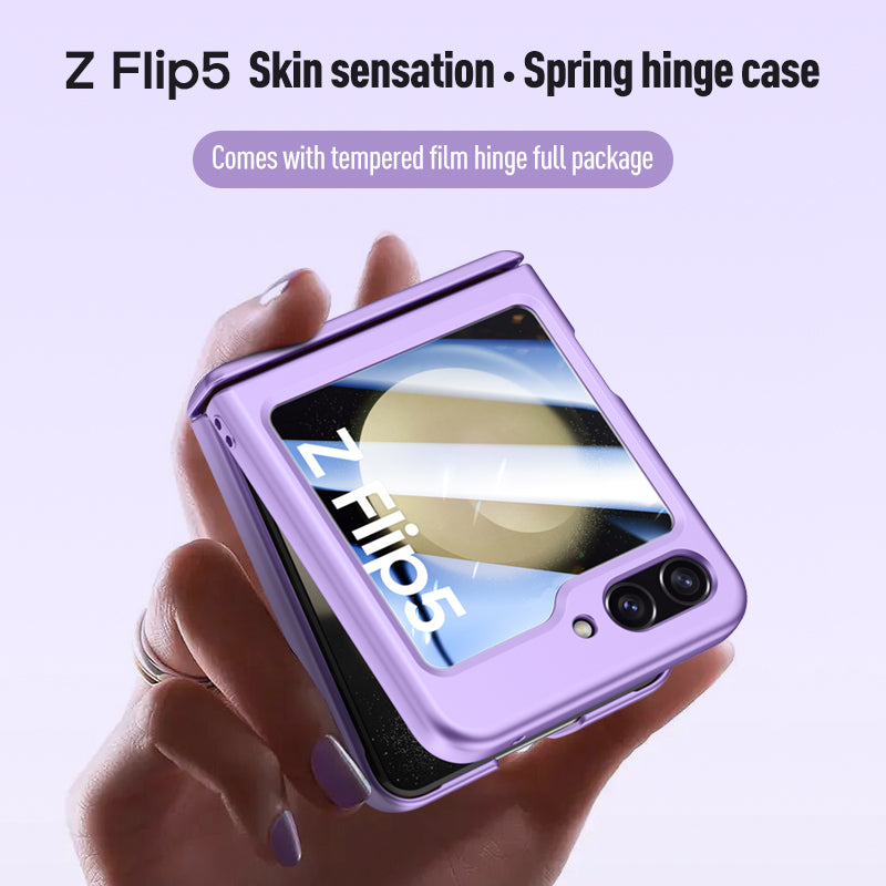 For Samsung Galaxy Z Flip5 5G Hard PC Phone Case Skin-touch Hinge Protection Cover with Tempered Glass Rear Screen Protector