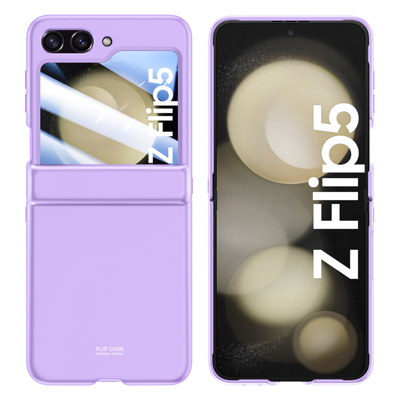 For Samsung Galaxy Z Flip5 5G Hard PC Phone Case Skin-touch Hinge Protection Cover with Tempered Glass Rear Screen Protector