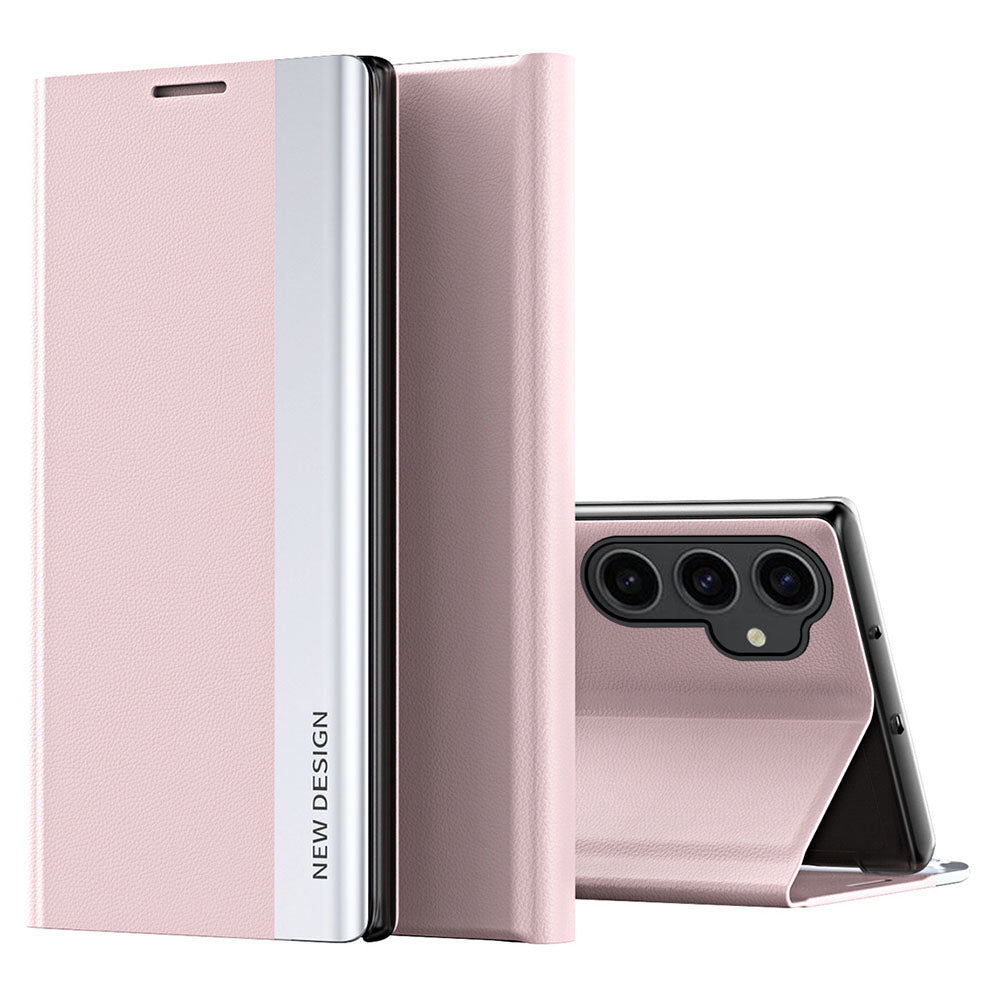 For Samsung Galaxy S23 FE PU Leather PC Electroplating Phone Cover Drop Protection Stand Case