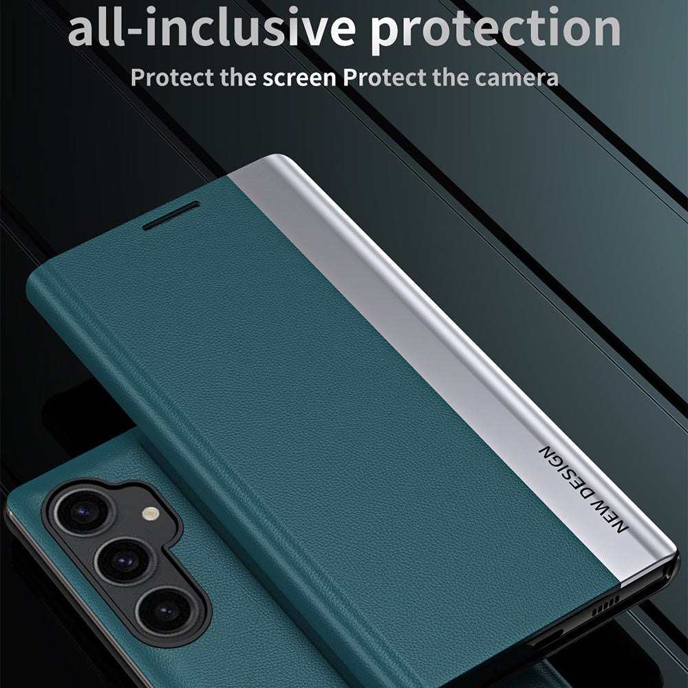 For Samsung Galaxy S23 FE PU Leather PC Electroplating Phone Cover Drop Protection Stand Case