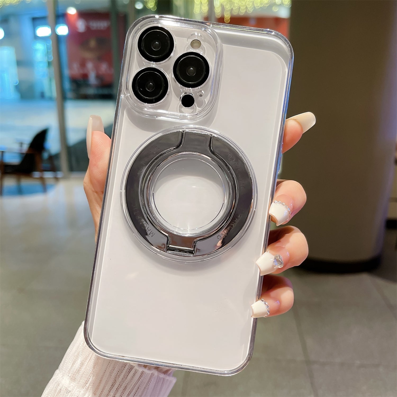 VOERO For iPhone 13 Pro Max 6.7 inch Ring Kickstand Phone Case with Lens Film Electroplating PC Cover Compatible with MagSafe