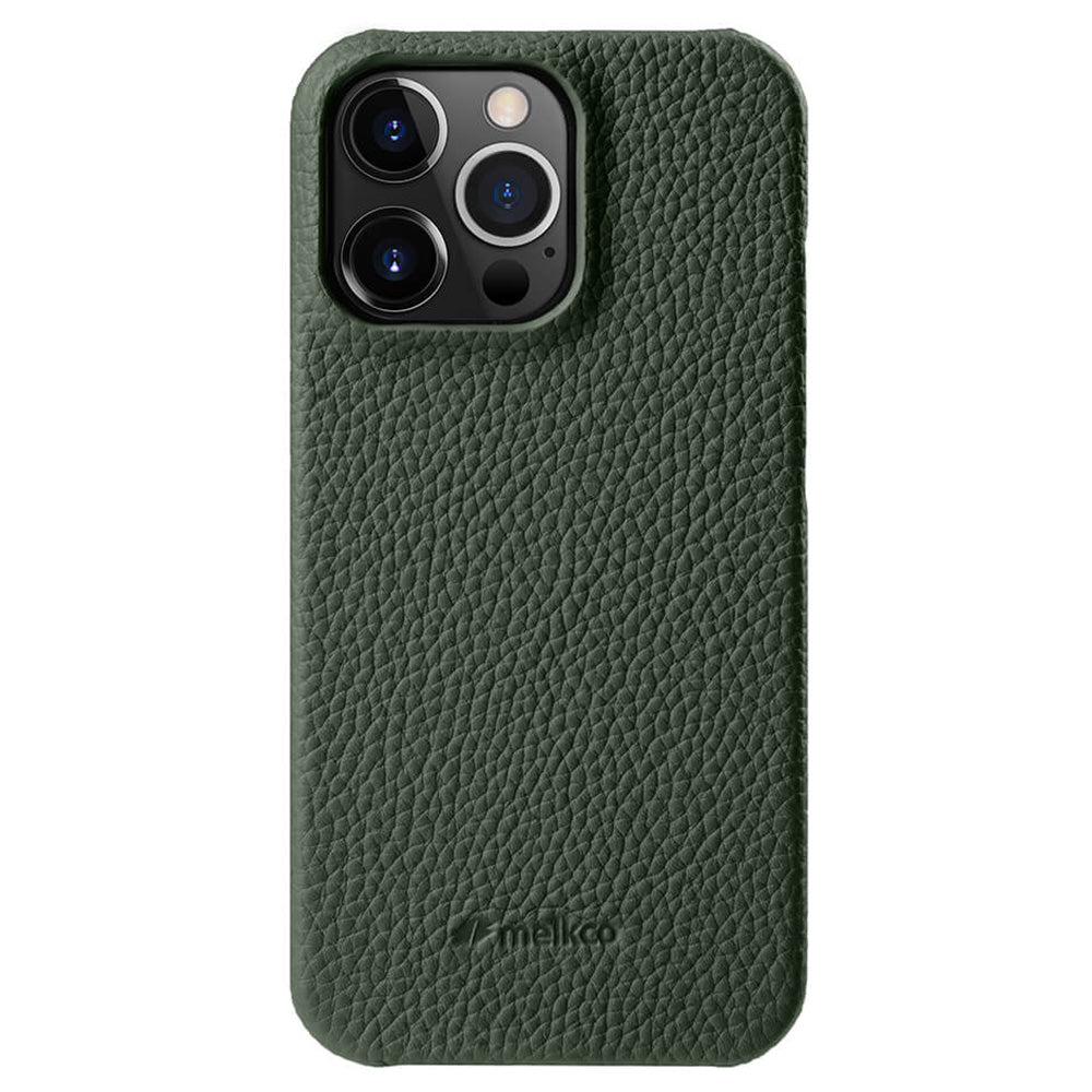MELKCO For iPhone 14 Pro Genuine Cow Leather PC Phone Cover Anti-scratch Case