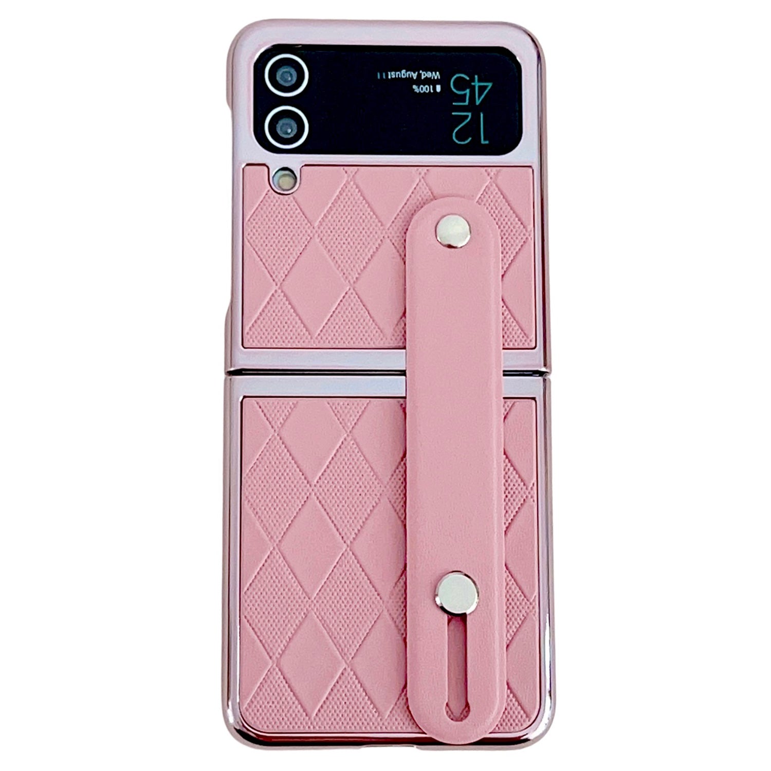 For Samsung Galaxy Z Flip4 5G Z Flip3 5G PU Leather PC Electroplating Case Wristband Kickstand Rhombus Pattern Phone Cover