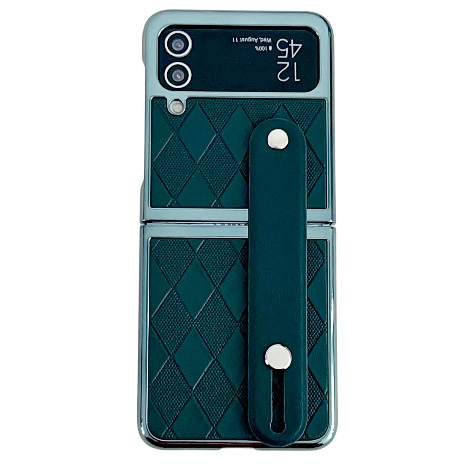 For Samsung Galaxy Z Flip4 5G Z Flip3 5G PU Leather PC Electroplating Case Wristband Kickstand Rhombus Pattern Phone Cover