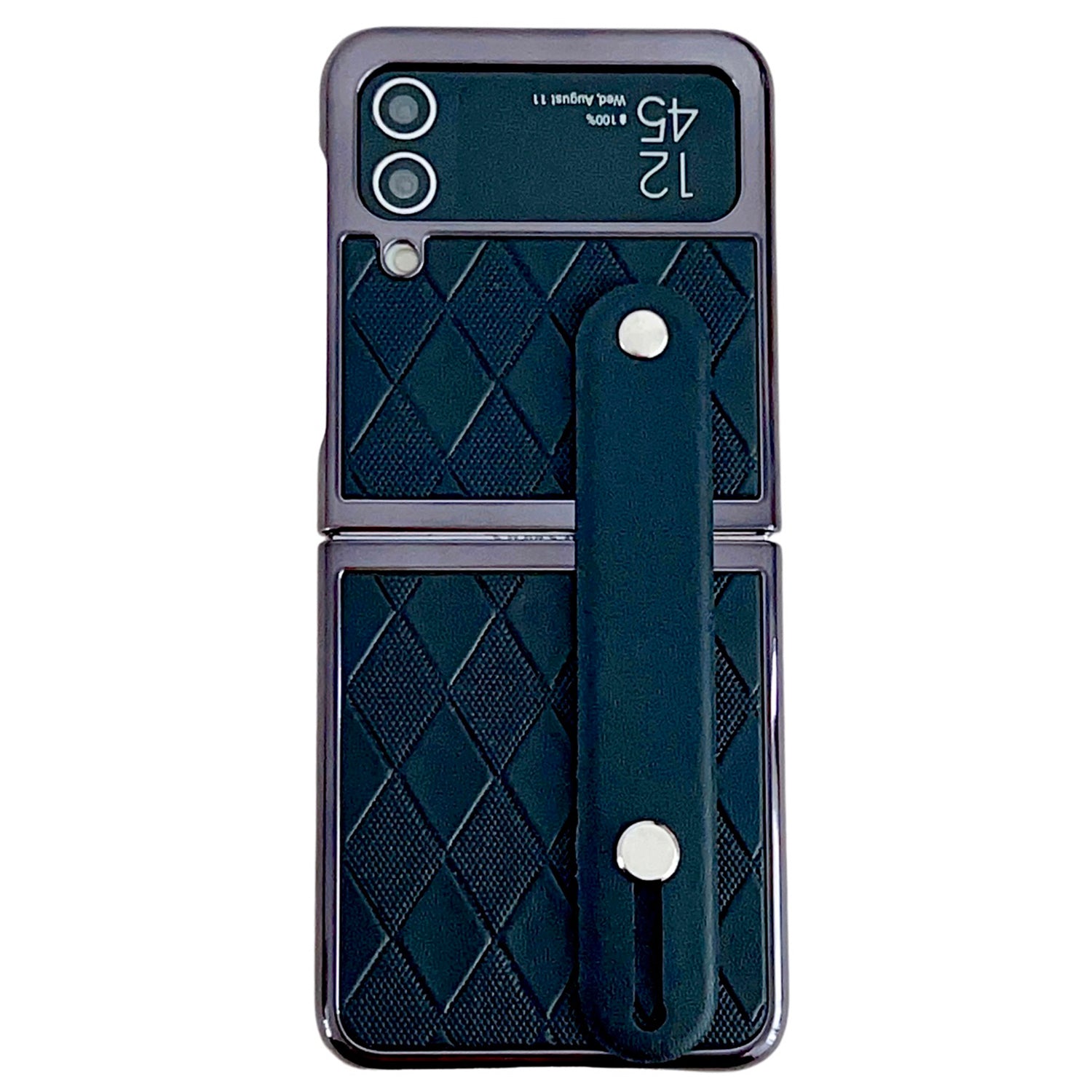 For Samsung Galaxy Z Flip4 5G Z Flip3 5G PU Leather PC Electroplating Case Wristband Kickstand Rhombus Pattern Phone Cover
