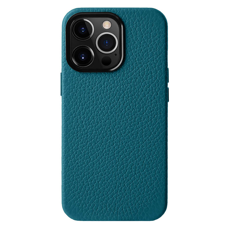 MELKCO For iPhone 14 Pro Metal Lens Frame Phone Case Genuine Cow Leather Microfiber Leather PC Phone Cover