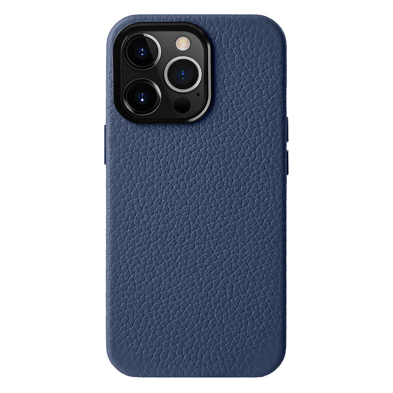 MELKCO For iPhone 14 Pro Metal Lens Frame Phone Case Genuine Cow Leather Microfiber Leather PC Phone Cover