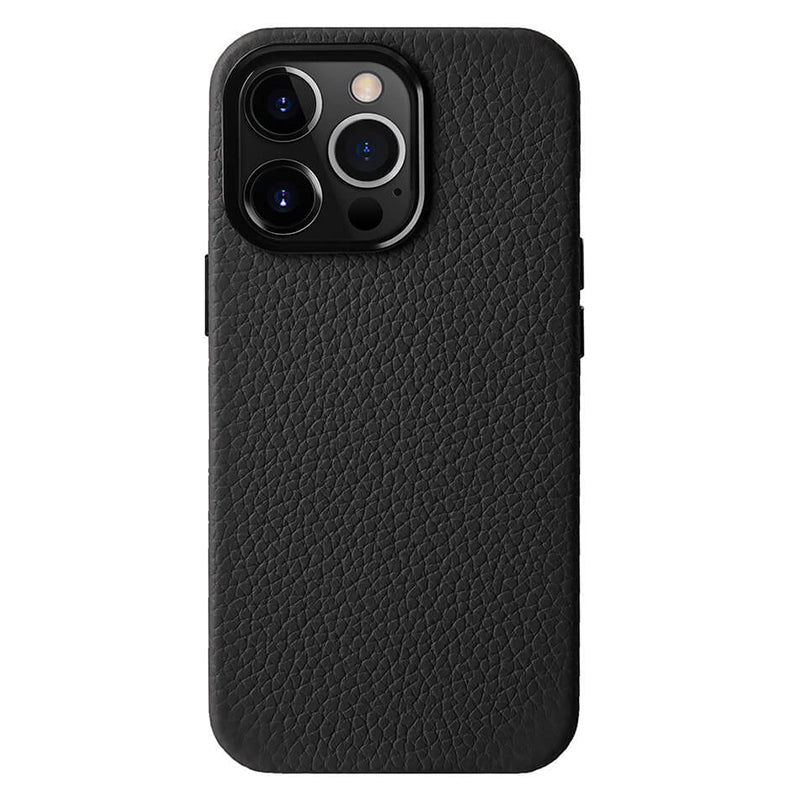 MELKCO For iPhone 13 Pro 6.1 inch Case Genuine Cow Leather Microfiber Leather PC Phone Cover with Metal Lens Frame
