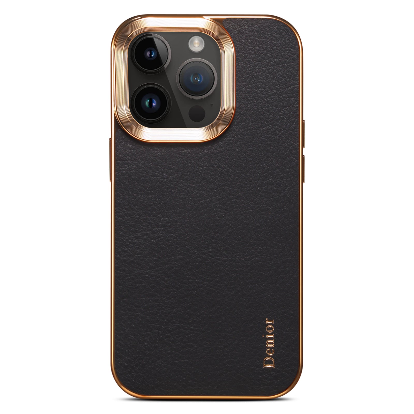 DENIOR Electroplating Phone Case for iPhone 12/12 Pro Genuine Cow Leather Coated PC Non-Slip Grip Shockproof Cover