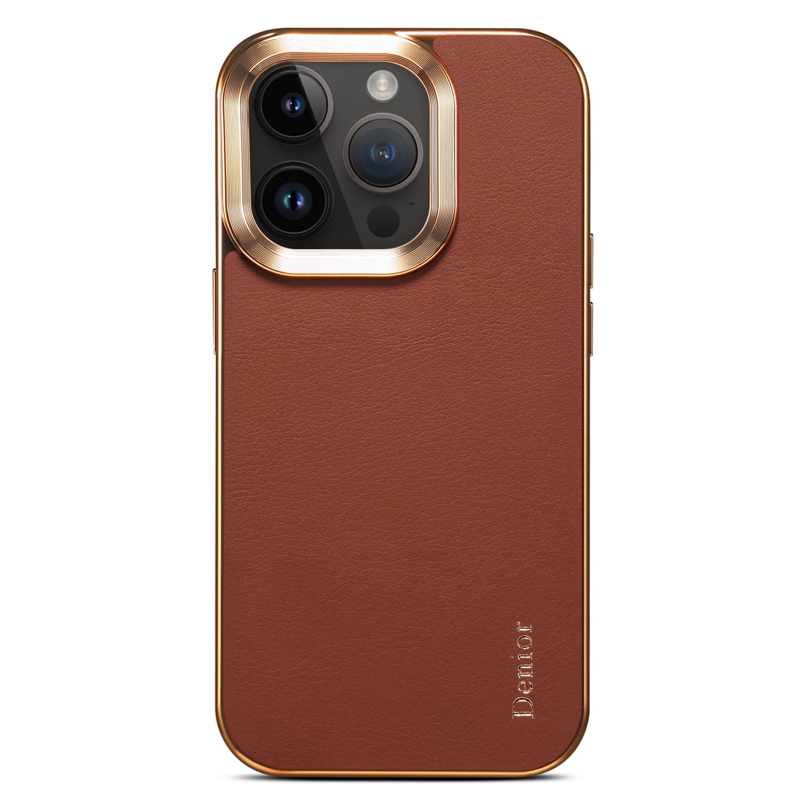 DENIOR Electroplating Phone Case for iPhone 12/12 Pro Genuine Cow Leather Coated PC Non-Slip Grip Shockproof Cover