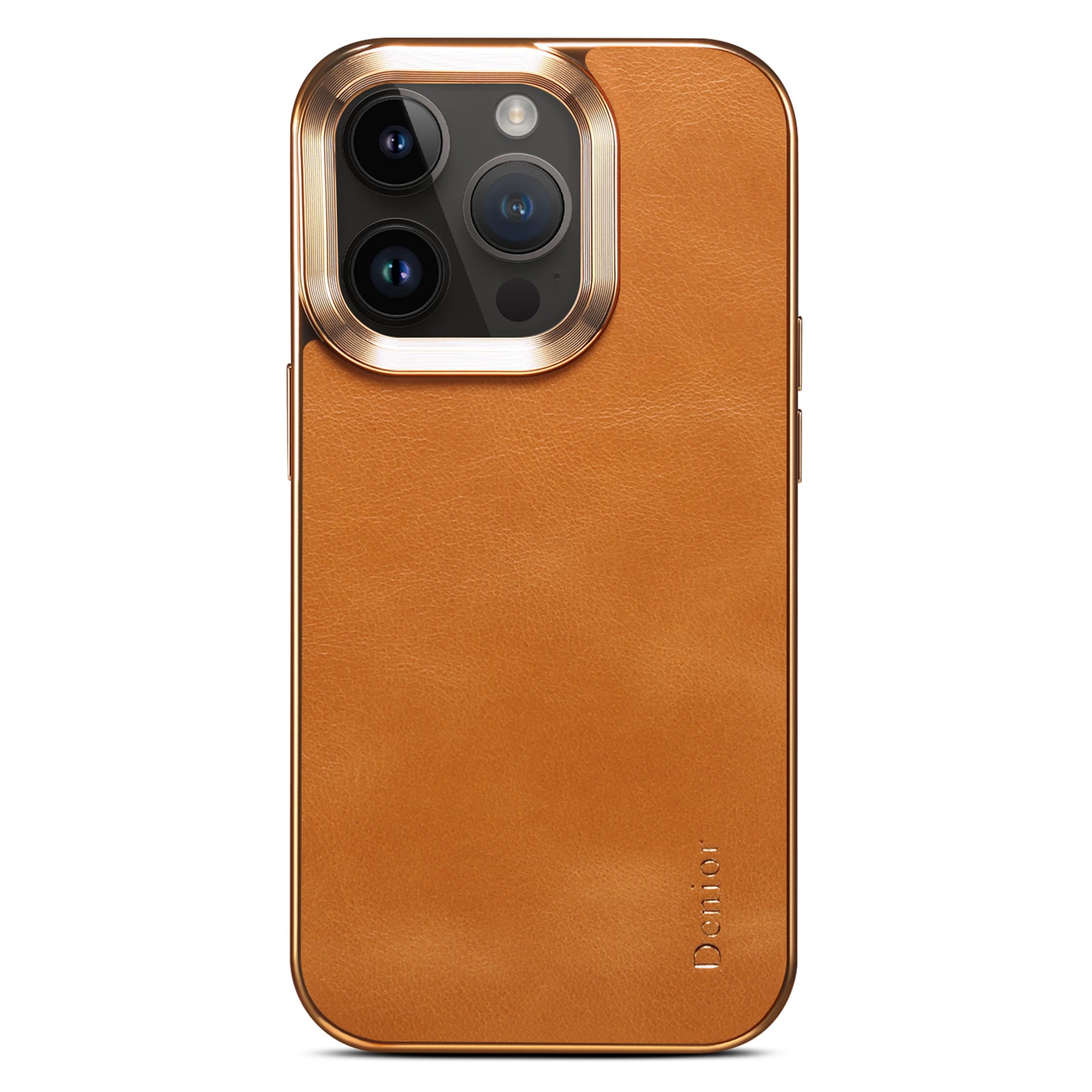 DENIOR Electroplating Phone Case for iPhone 12/12 Pro Genuine Cow Leather Coated PC Non-Slip Grip Shockproof Cover