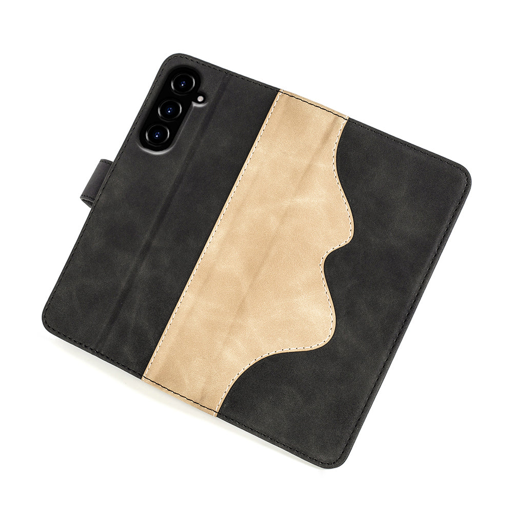 For Samsung Galaxy S23 FE Dual-color Splicing PU Leather Shell Flip Wallet Stand Phone Case