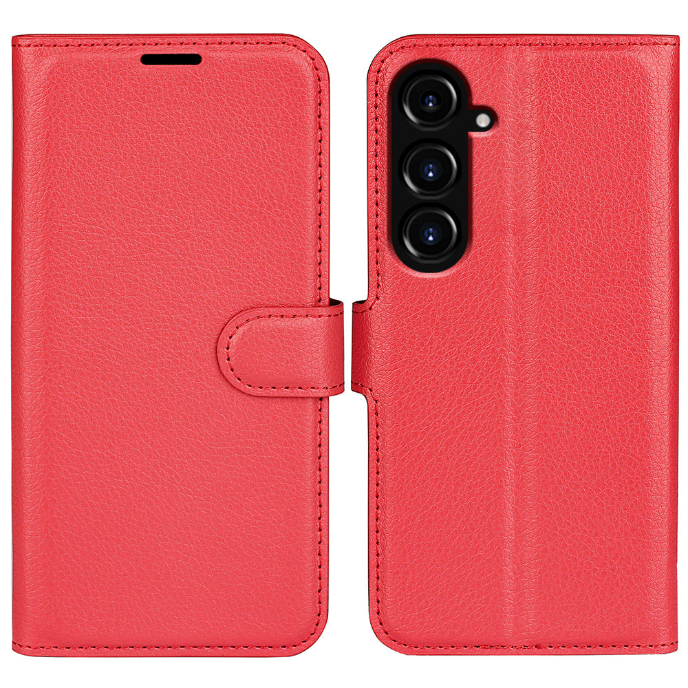 For Samsung Galaxy S23 FE Litchi Texture Magnetic Clasp Stand Cover PU Leather Wallet Phone Case