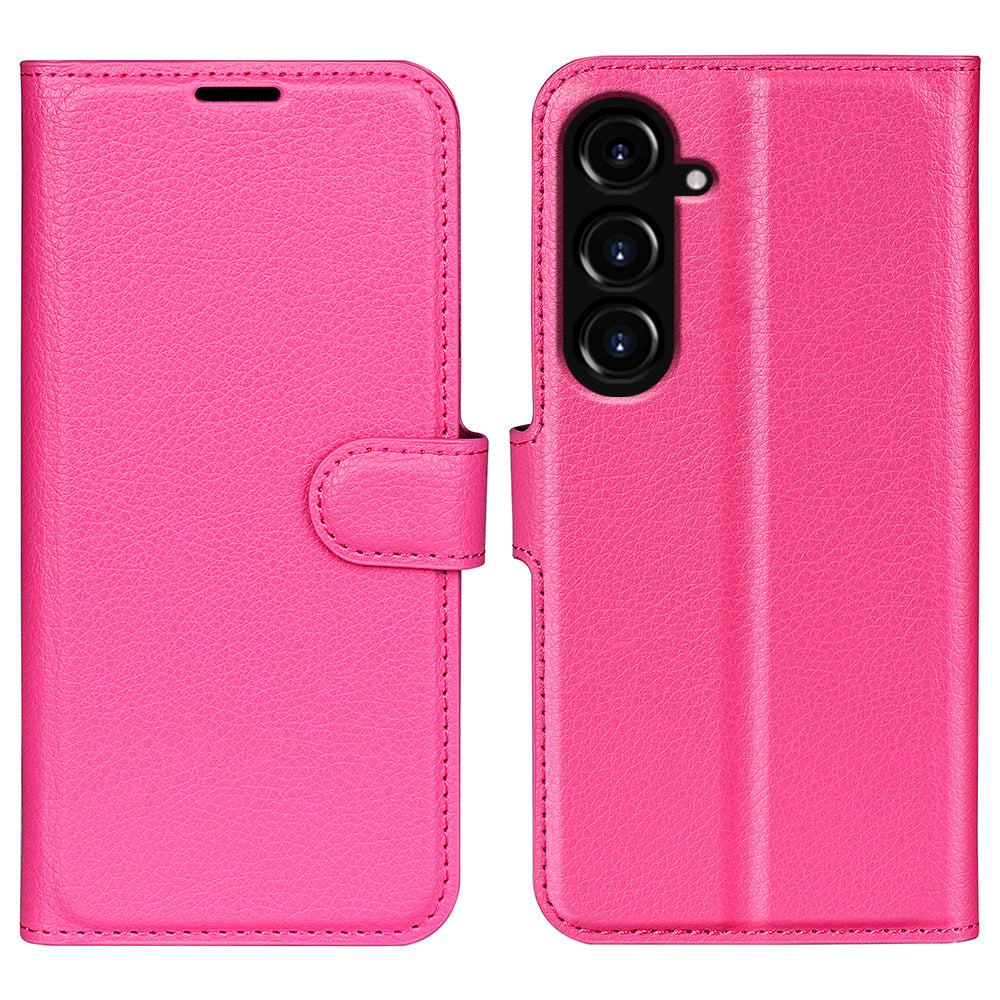 For Samsung Galaxy S23 FE Litchi Texture Magnetic Clasp Stand Cover PU Leather Wallet Phone Case