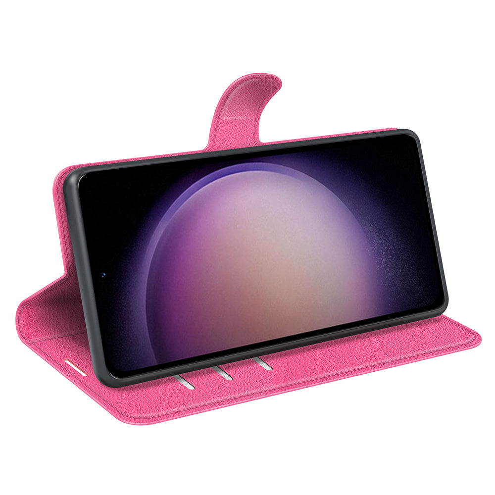 For Samsung Galaxy S23 FE Litchi Texture Magnetic Clasp Stand Cover PU Leather Wallet Phone Case