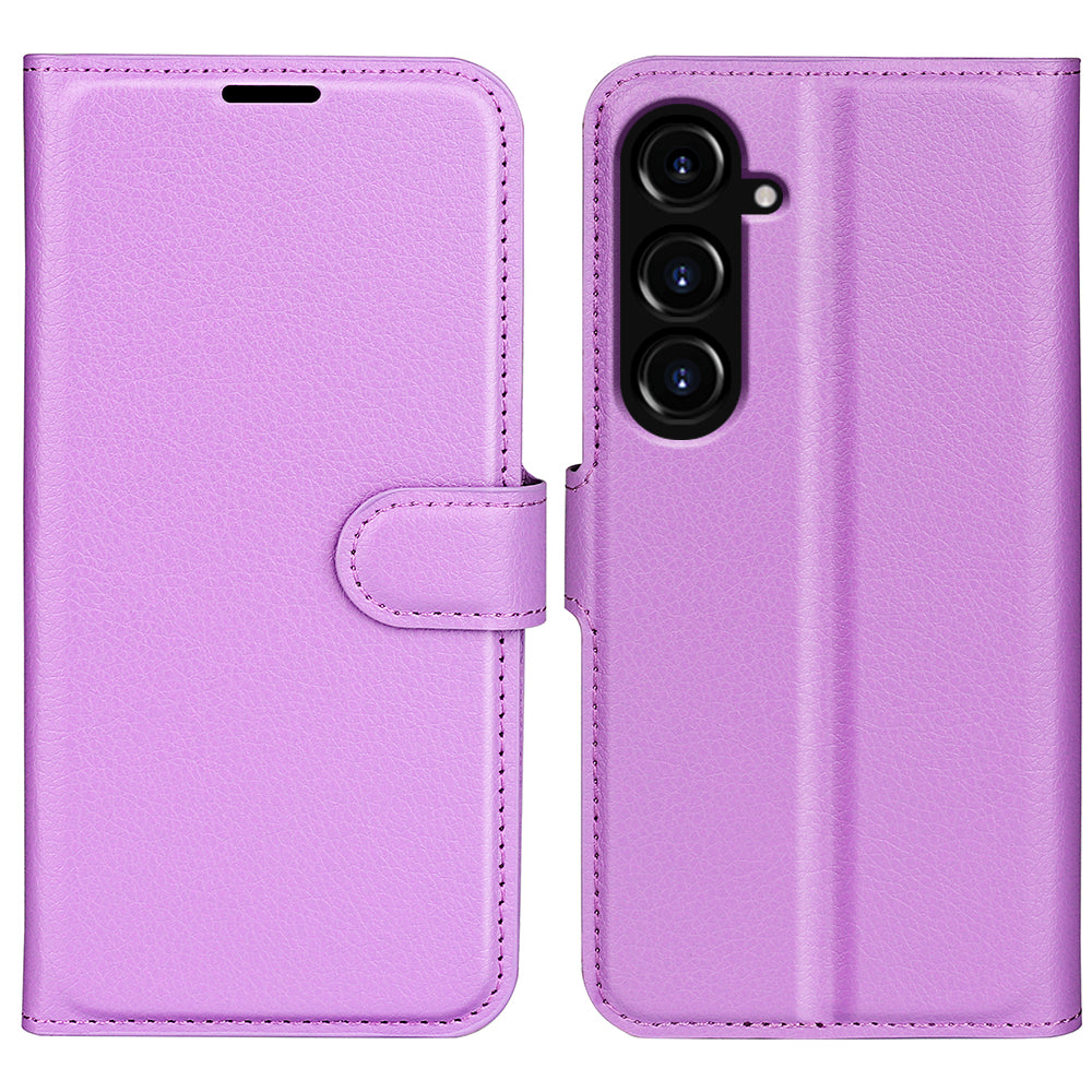 For Samsung Galaxy S23 FE Litchi Texture Magnetic Clasp Stand Cover PU Leather Wallet Phone Case